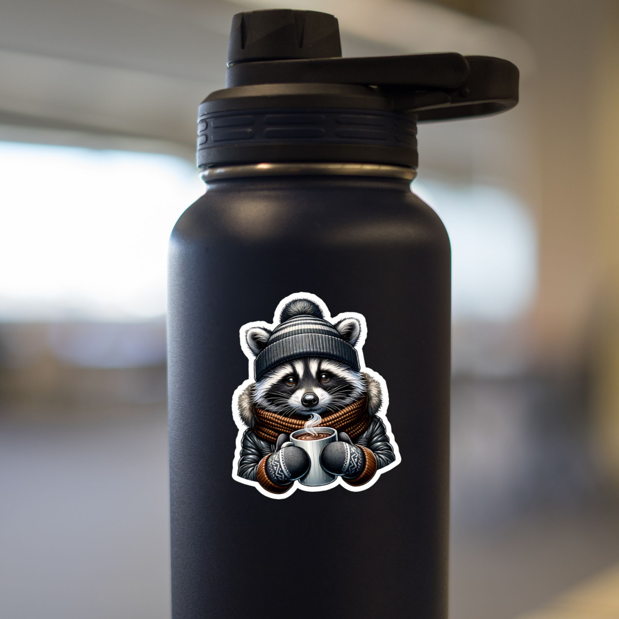 Cozy Winter Raccoon Sticker