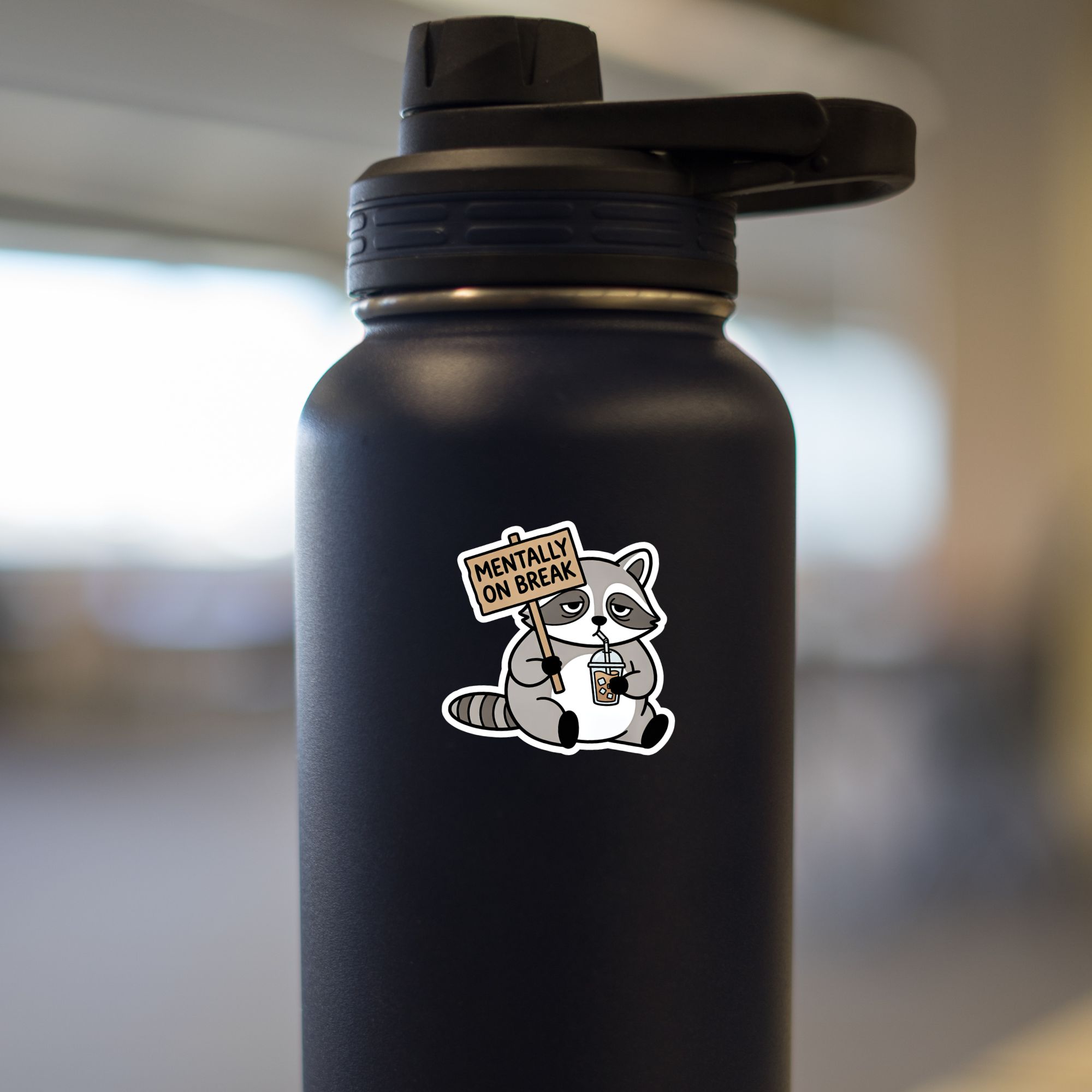 Tired Raccoon “Mentally On Break” Funny Sticker