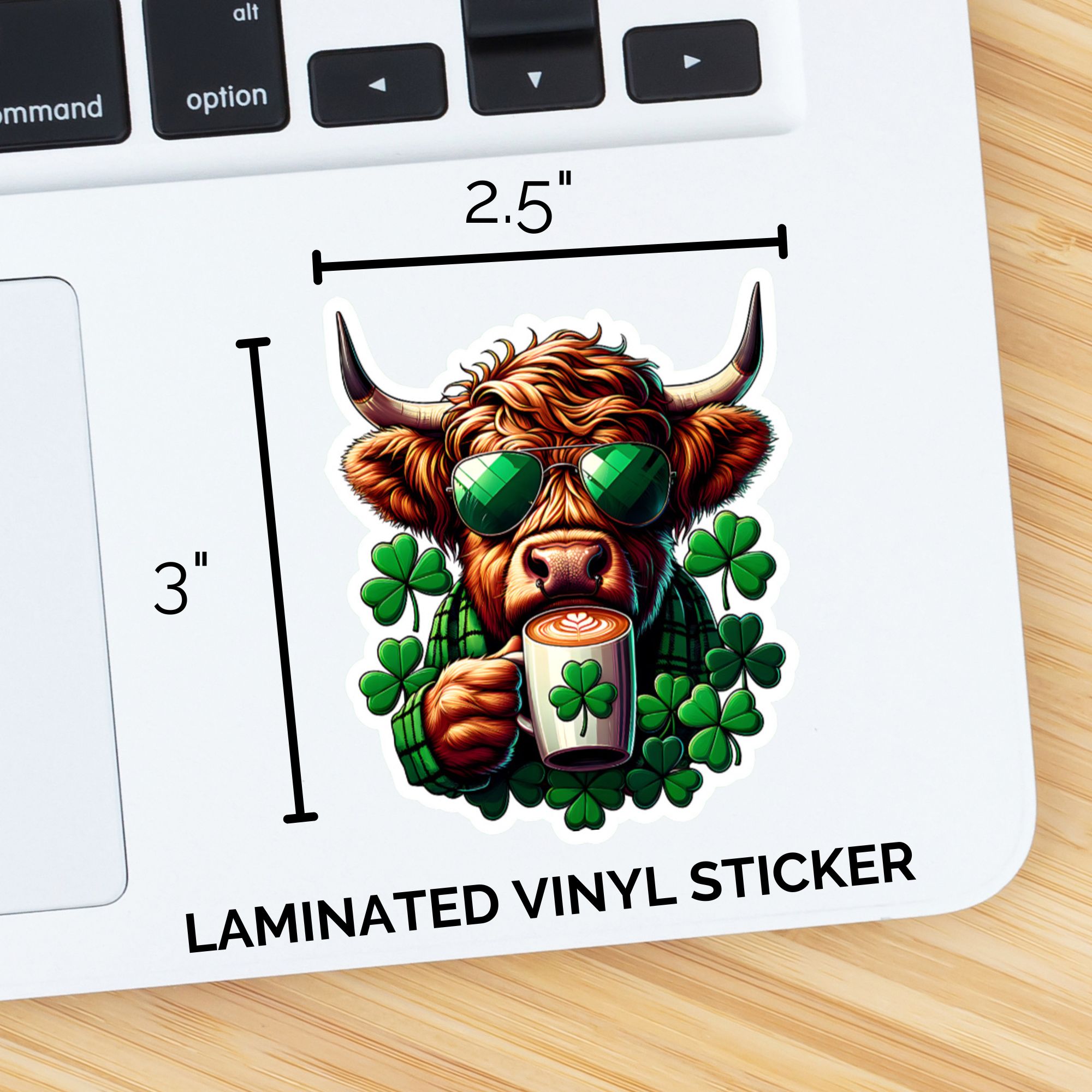 Highland Cow Shamrock Coffee Sticker