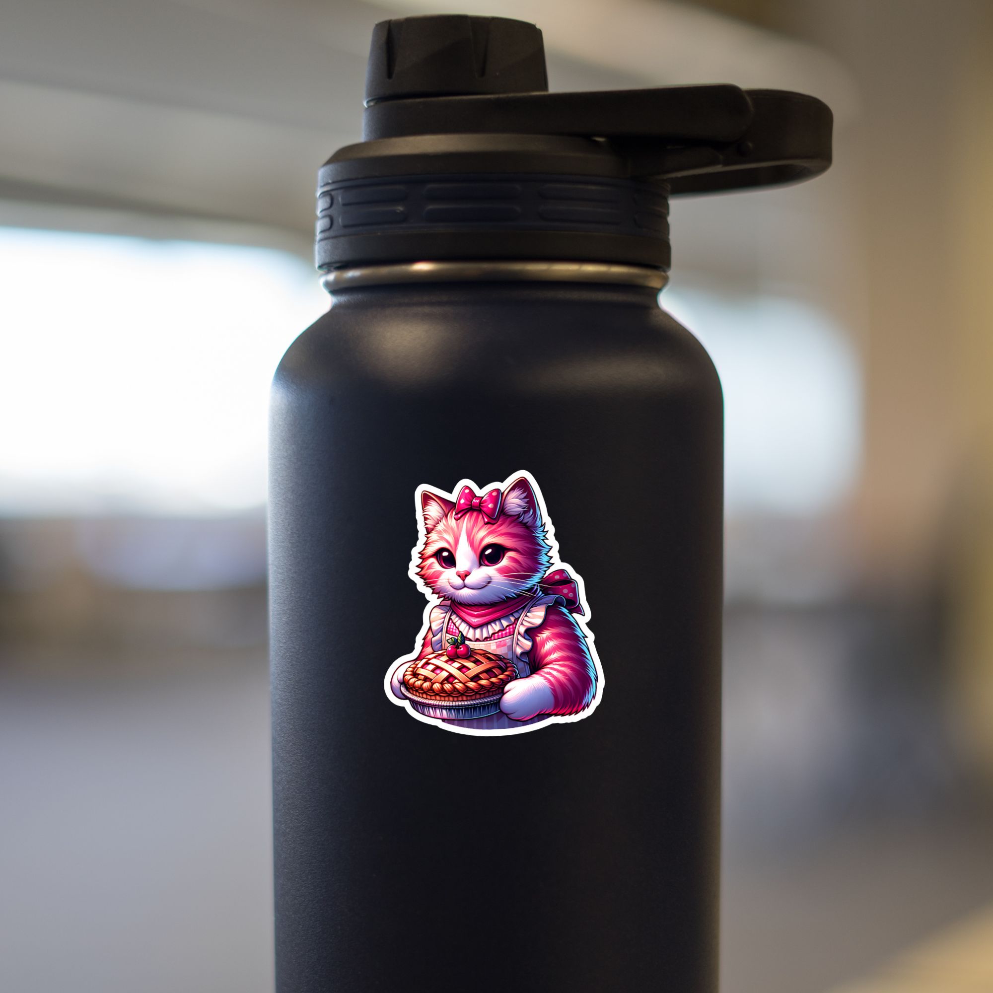 Cat with Pie – Pink & Bows Sticker