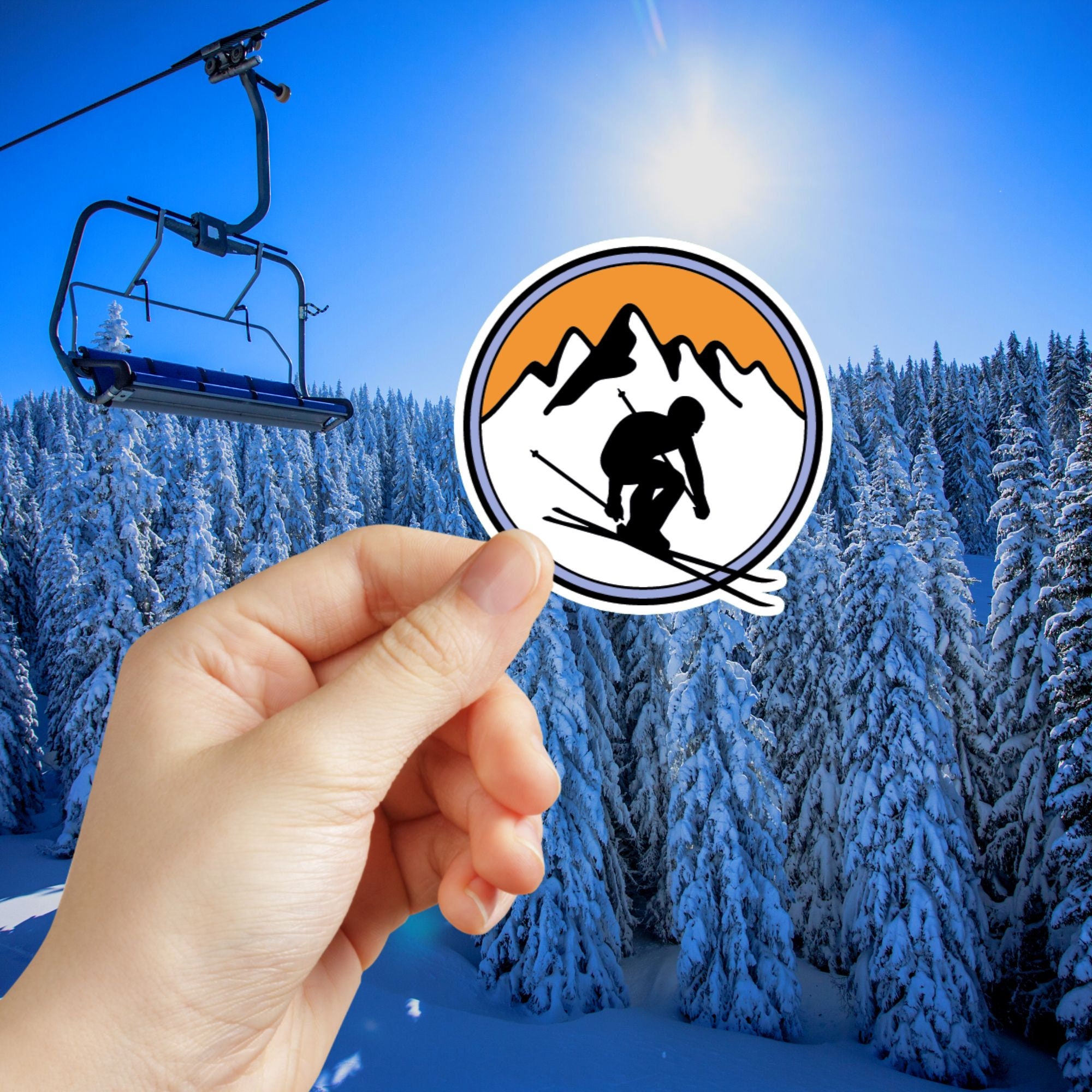 Skiing Mountain Sticker