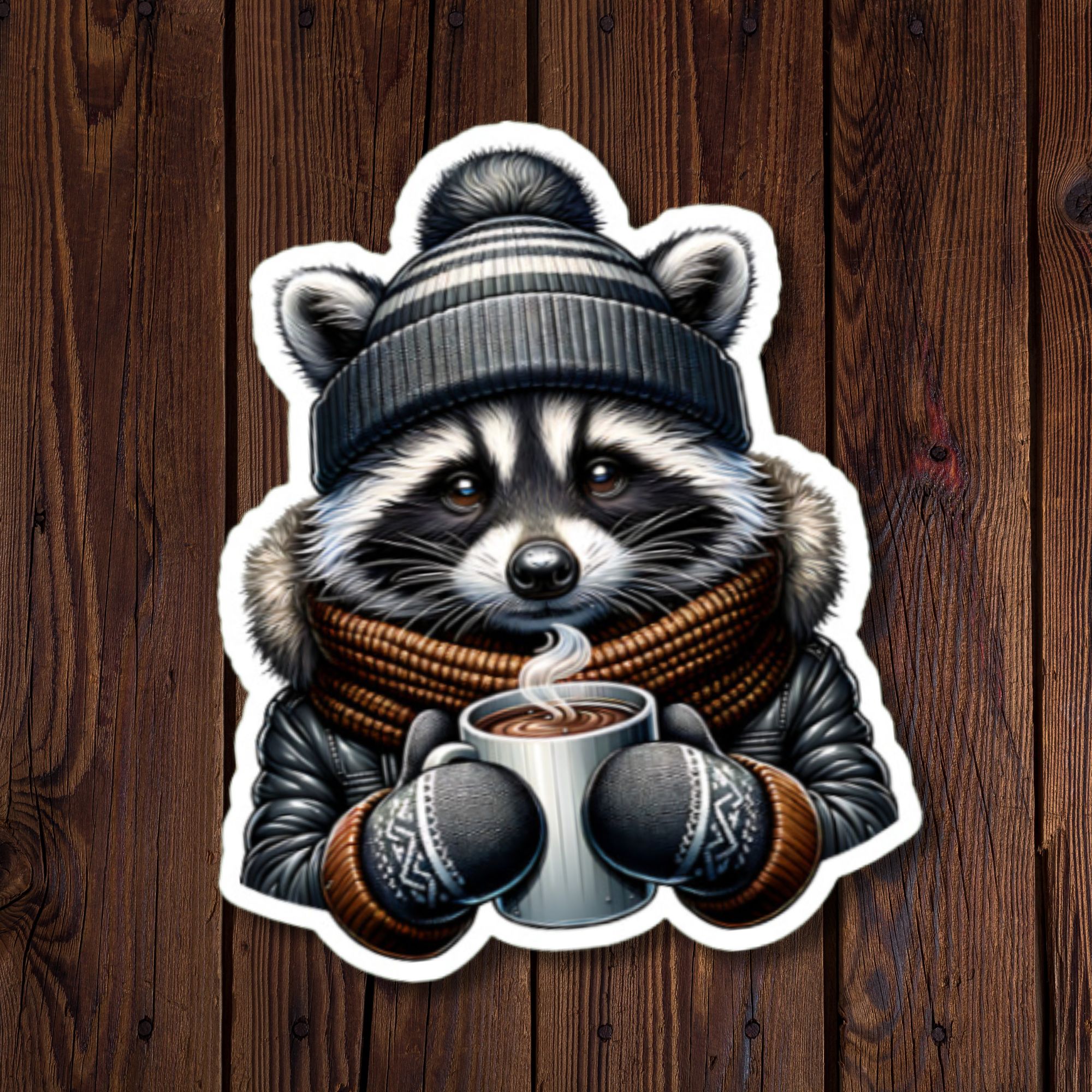 Cozy Winter Raccoon Sticker