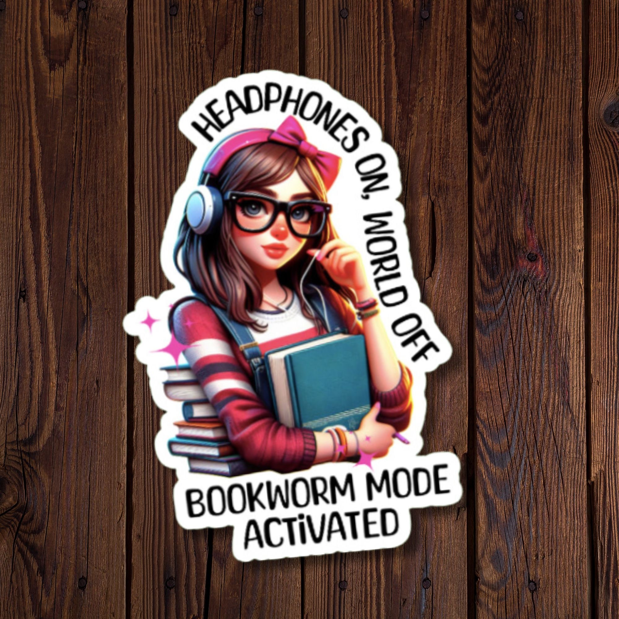 Headphones on, World off, Bookworm Mode activated Sticker