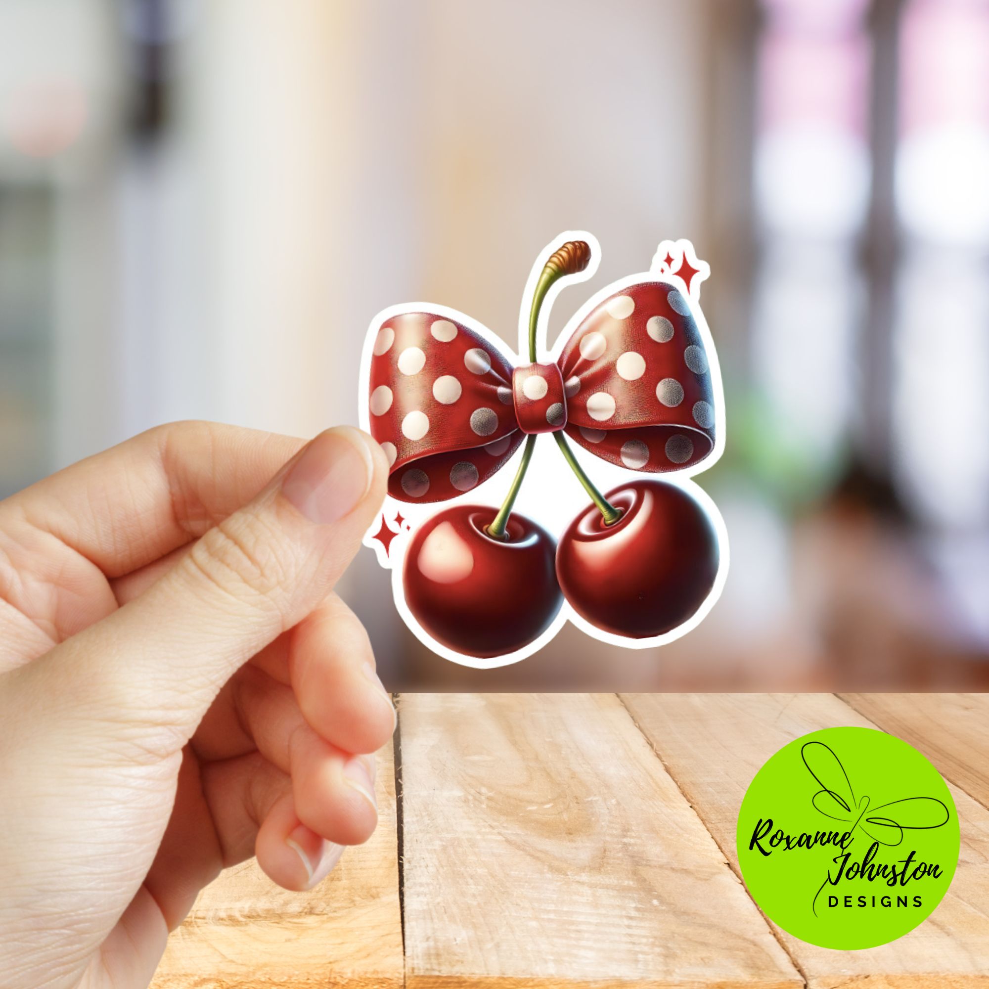Cherry with Polka Dot Bow Sticker
