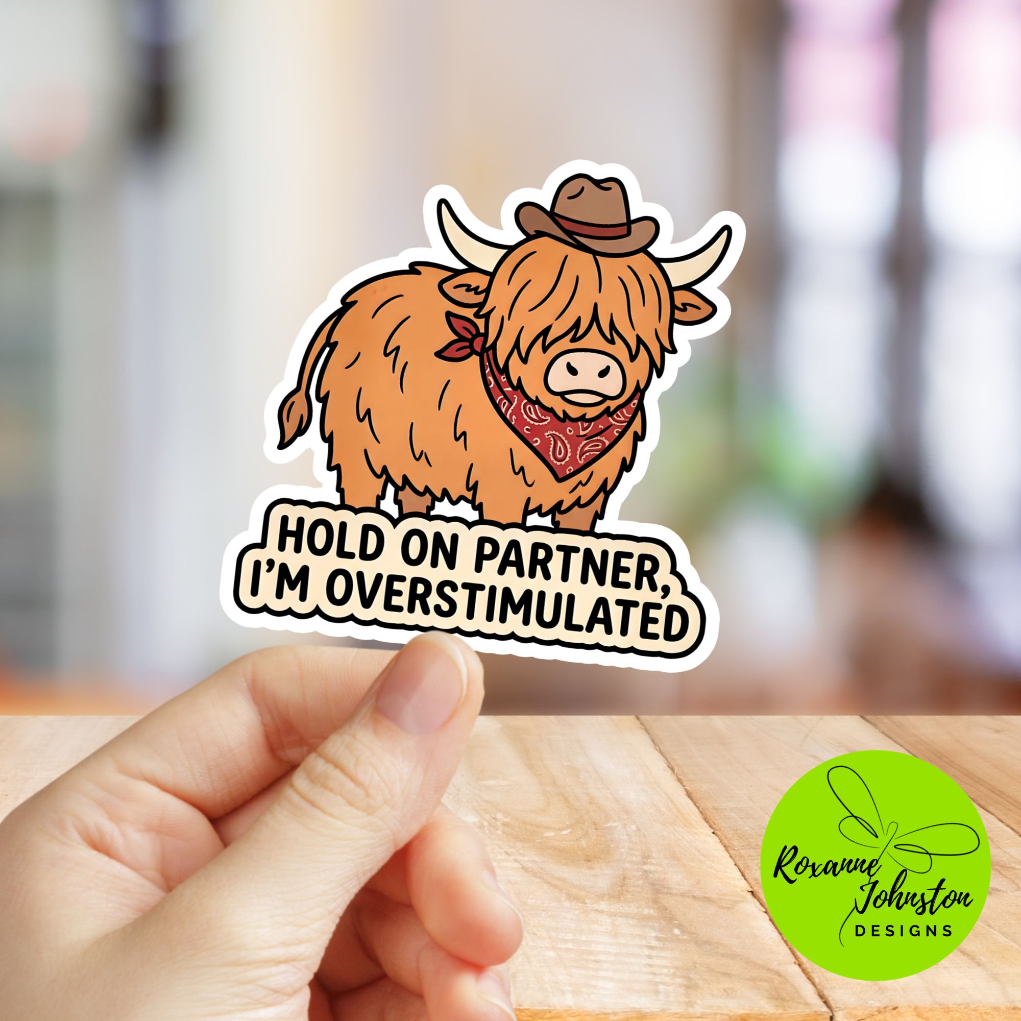 Overstimulated Highland Cow Sticker