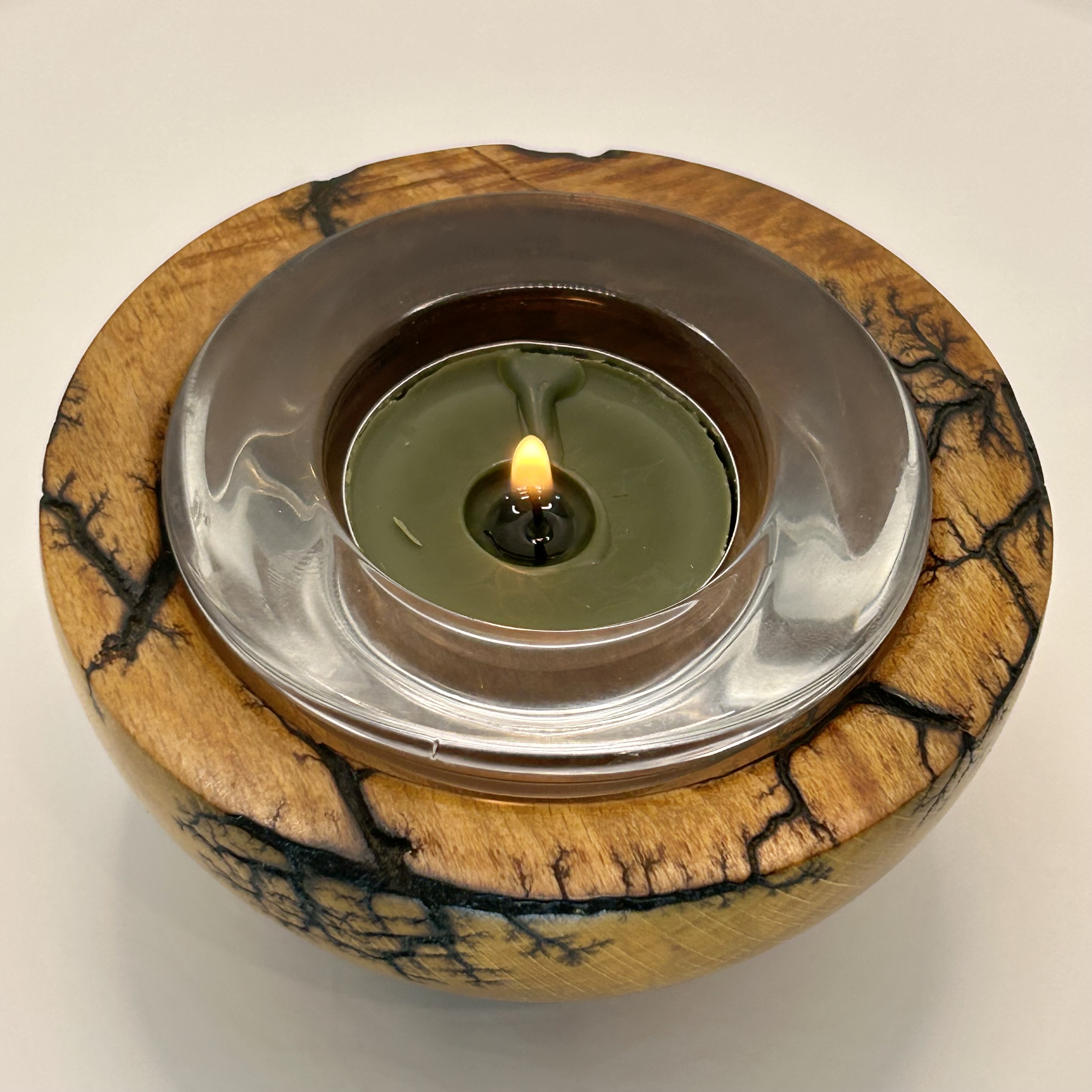 Tea light holder with fractal burn 