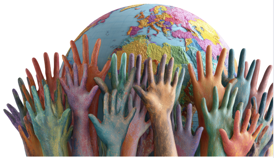 Multicolored Unity Hands Globe Sculpture