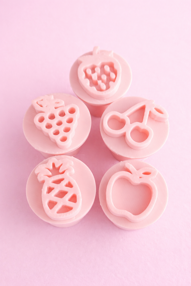 Kit carimbos para doces frutas (cereja, maça, uva, abacaxi, morango)