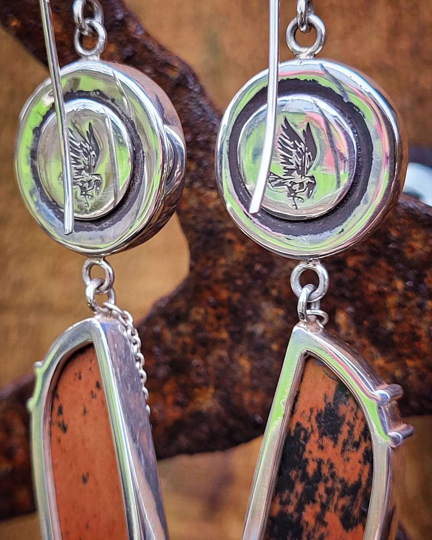 Coral & Obsidian Danglers