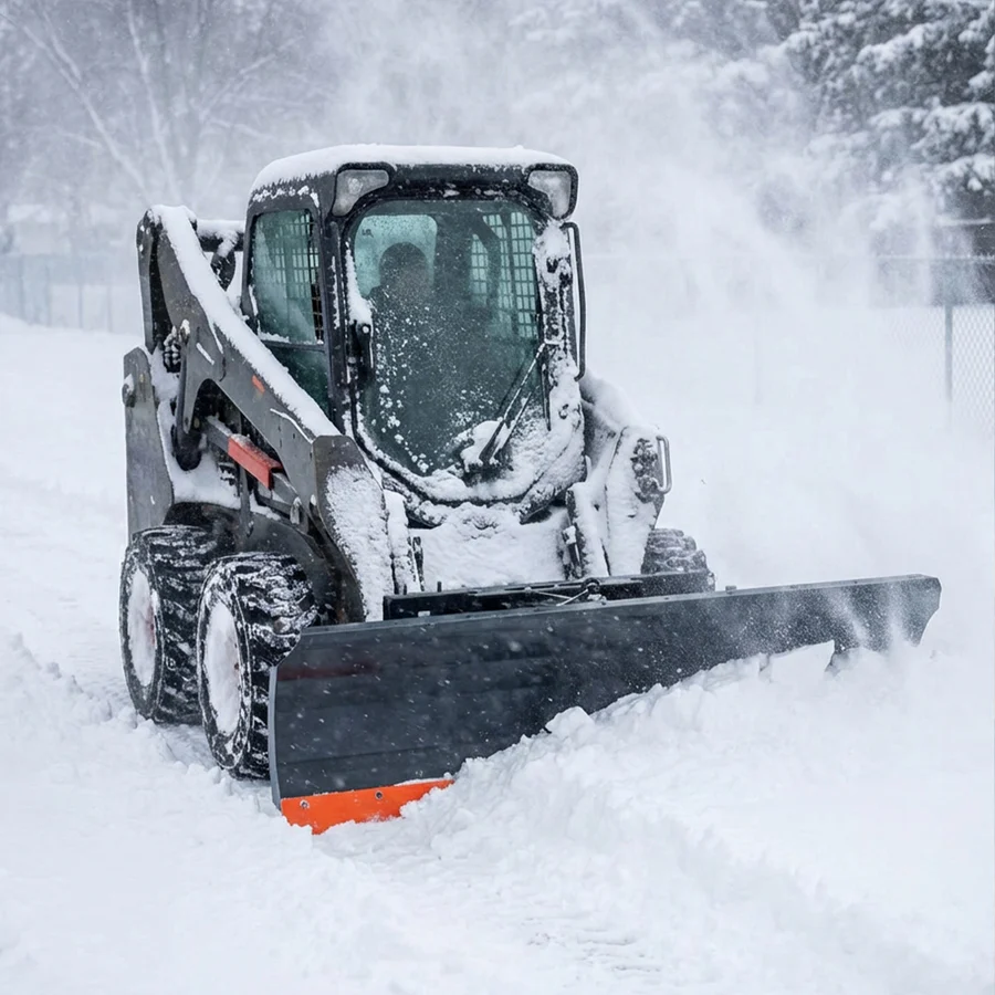 86" Skid Steer Dozer Blade/Snow Plow Pusher, 30° Left & Right, Bolt-On Cutting Edge, Adjustable Skid Shoes, Universal Quick Mount, TMG-DB86