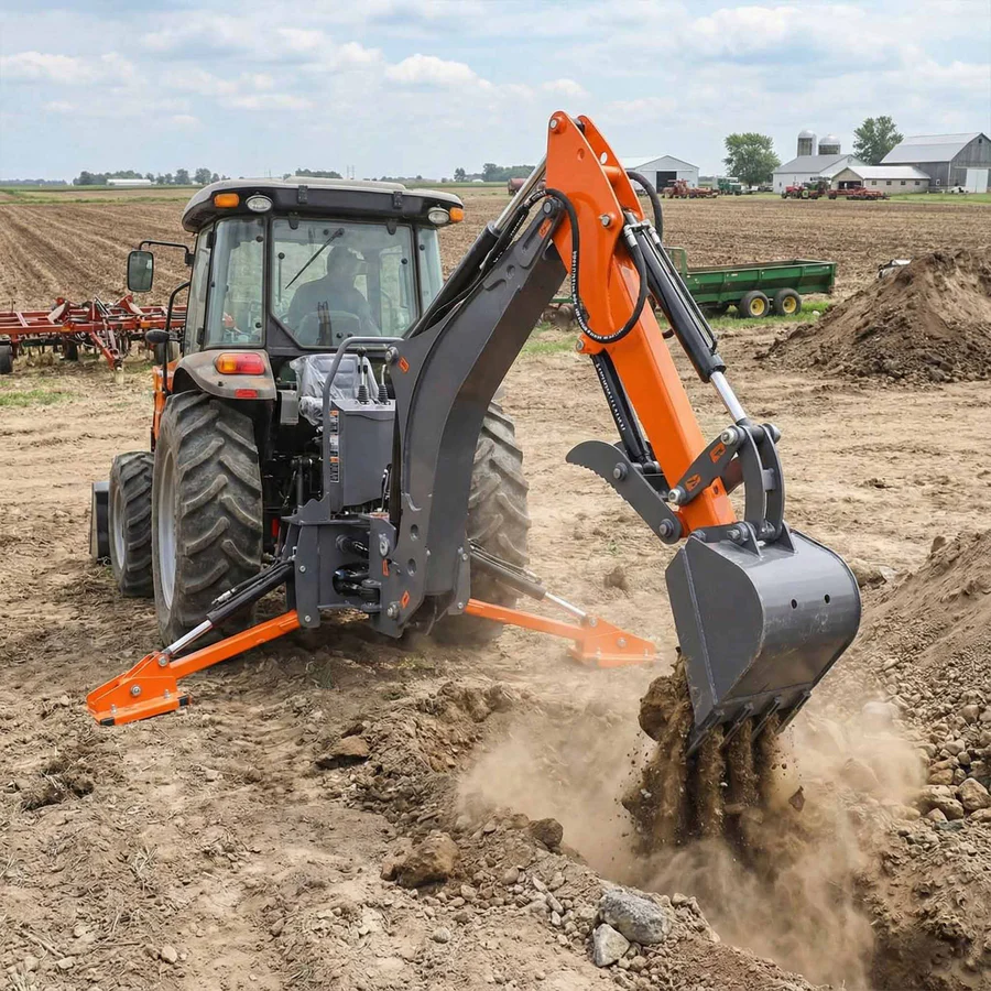 9 FT 3-Point Swing Backhoe Attachment, 15" Bucket with Hydraulic Thumb, 180° Boom and Bucket Rotation, TMG-TBH90H