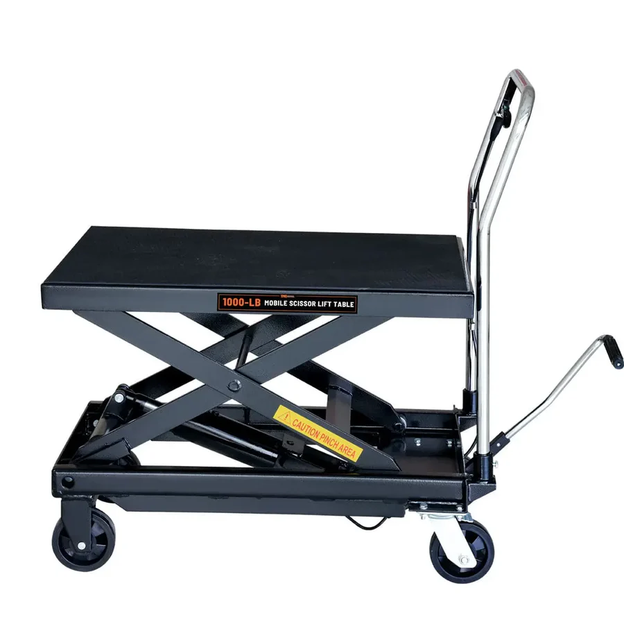 1100-lb Mobile Scissor Lift Table, 34" Lifting Height, Foot Pedal Operation, Rubber Padded Tabletop, TMG-ALS05