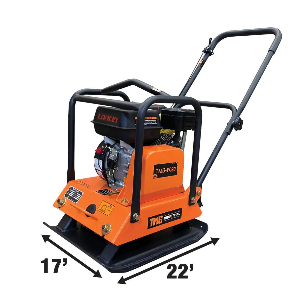 Vibratory Plate Compactor, 3400 lb Compact Capacity, 6.5 HP Loncin Engine, TMG-PC90