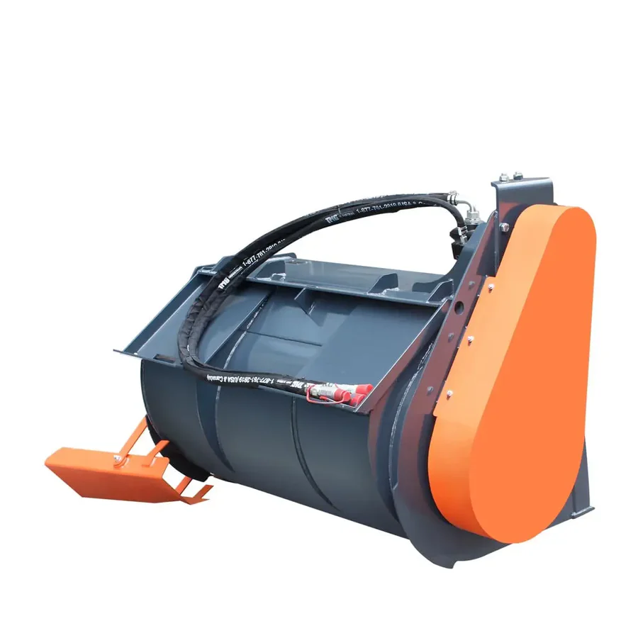 Industrial 60" Skid Steer Concrete Mixer Attachment, Side Chute Dispenser & Bag Splitter, Universal Mount, 16 Cu-Ft Capacity, TMG-SCM61