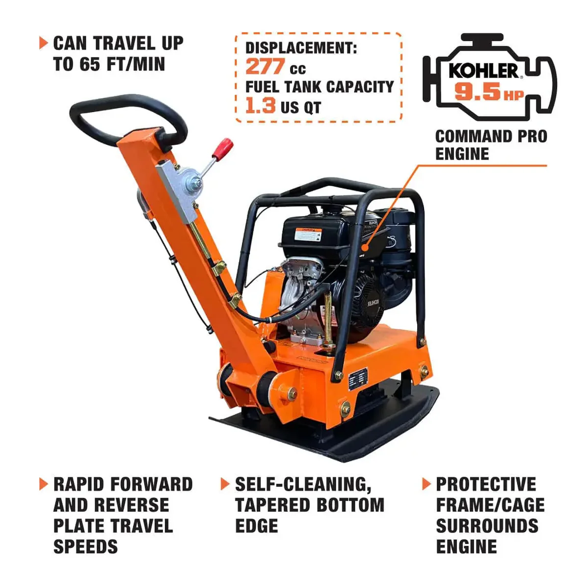 6800-lb Reversible Vibratory Plate Compactor, 9.5 HP Kohler Command Pro Engine, TMG-PC160K