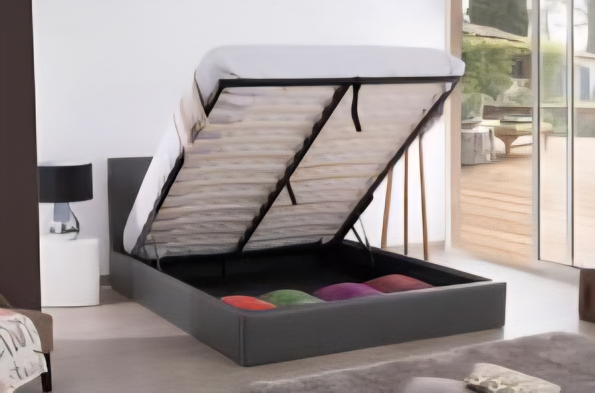 Lit coffre à ouverture simili cuir 160x200 cm avec sommier