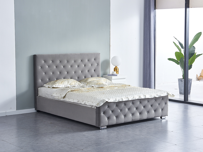Lit capitonné gris avec sommier 160x200 cm