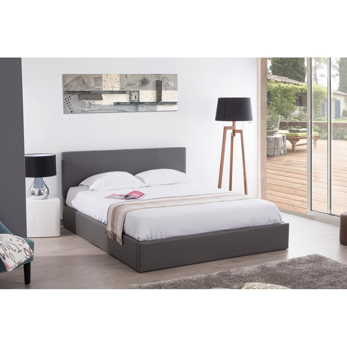 Lit coffre à ouverture simili cuir 160x200 cm avec sommier