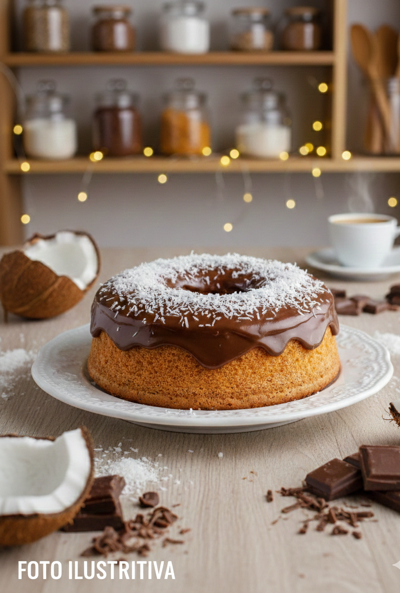 Bolo de Coco com Cobertura de Chocolate