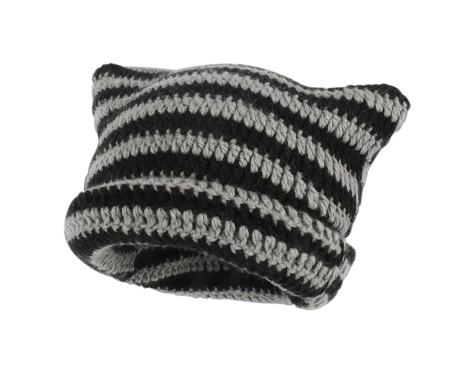 Striped Knit Cat Ear Beanie