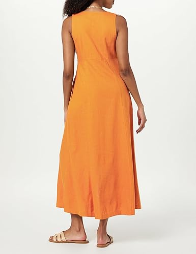 Sleeveless Orange Button-Down Maxi Dress