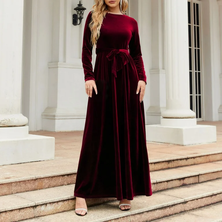 Elegant Burgundy Velvet Maxi Dress