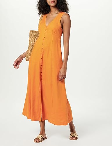 Sleeveless Orange Button-Down Maxi Dress