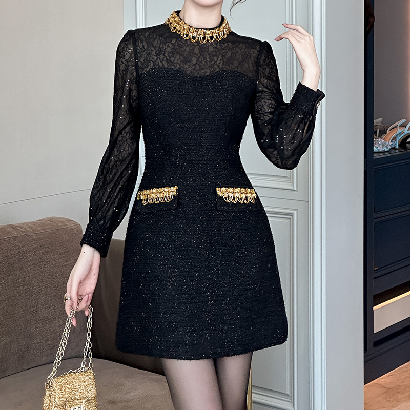 Elegant Black Lace Mini Dress