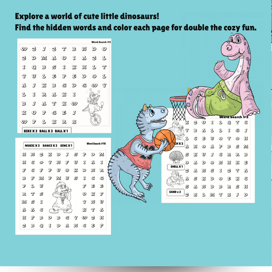 Clara Ellwood:Word Search Colouring Book – Cute Dinosaurs