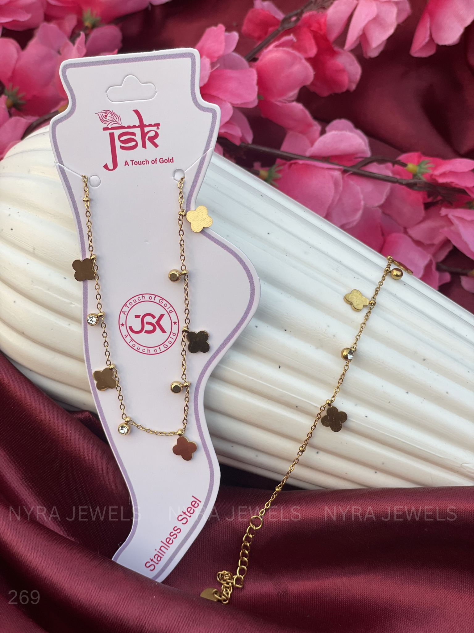 Gold Clover Stainless Steel Anklet