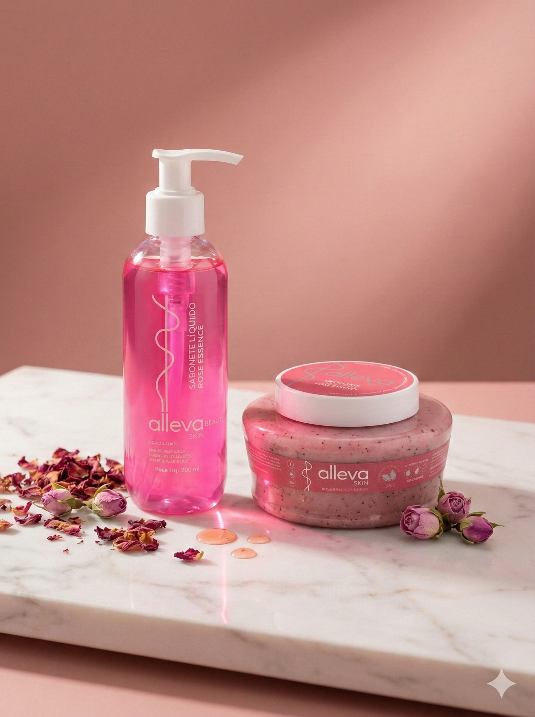 Kit Banho Esfoliante + Sabonete Líquido Rose Essence - Alleva