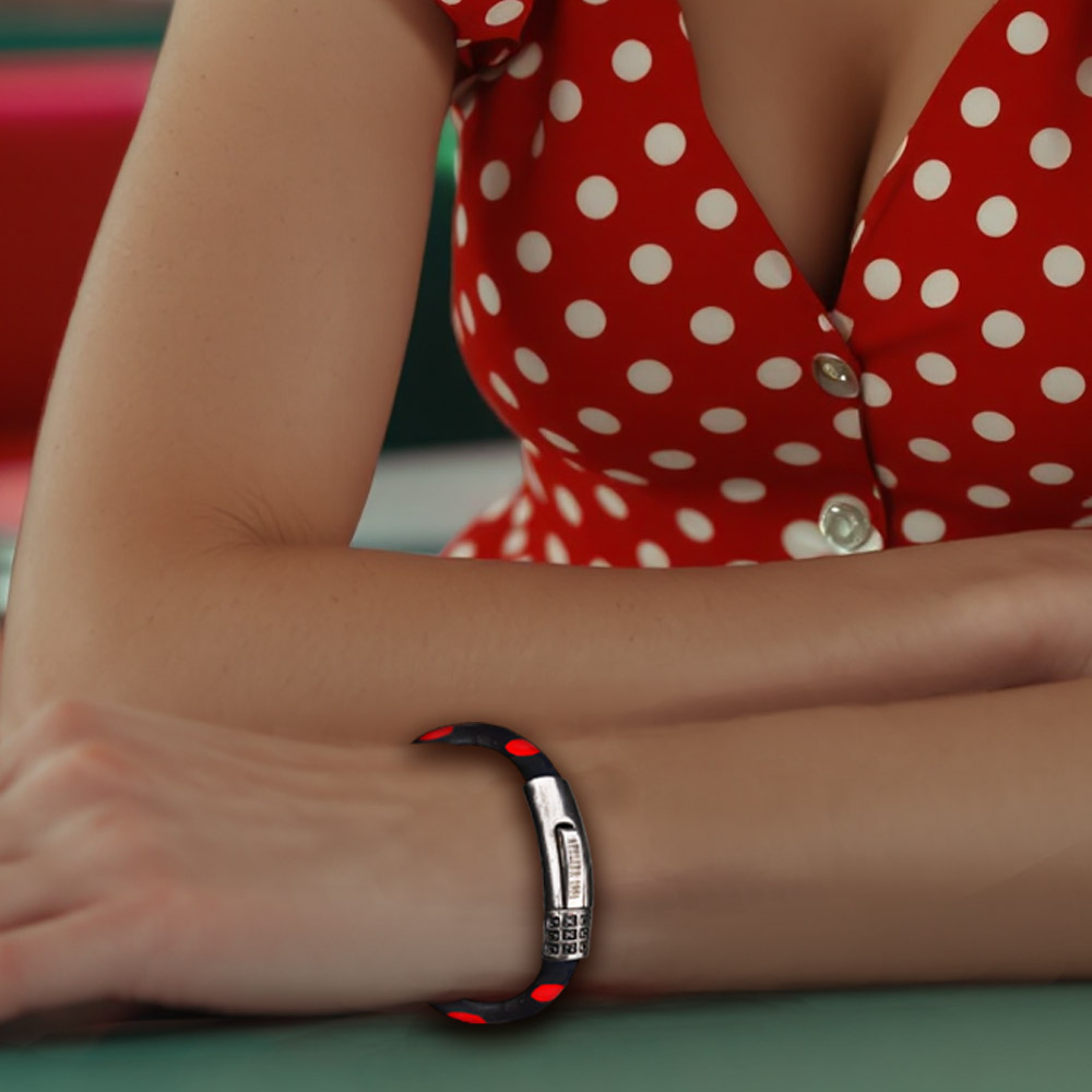 Black & Red Polka Dot Leather Bracelet  (050)