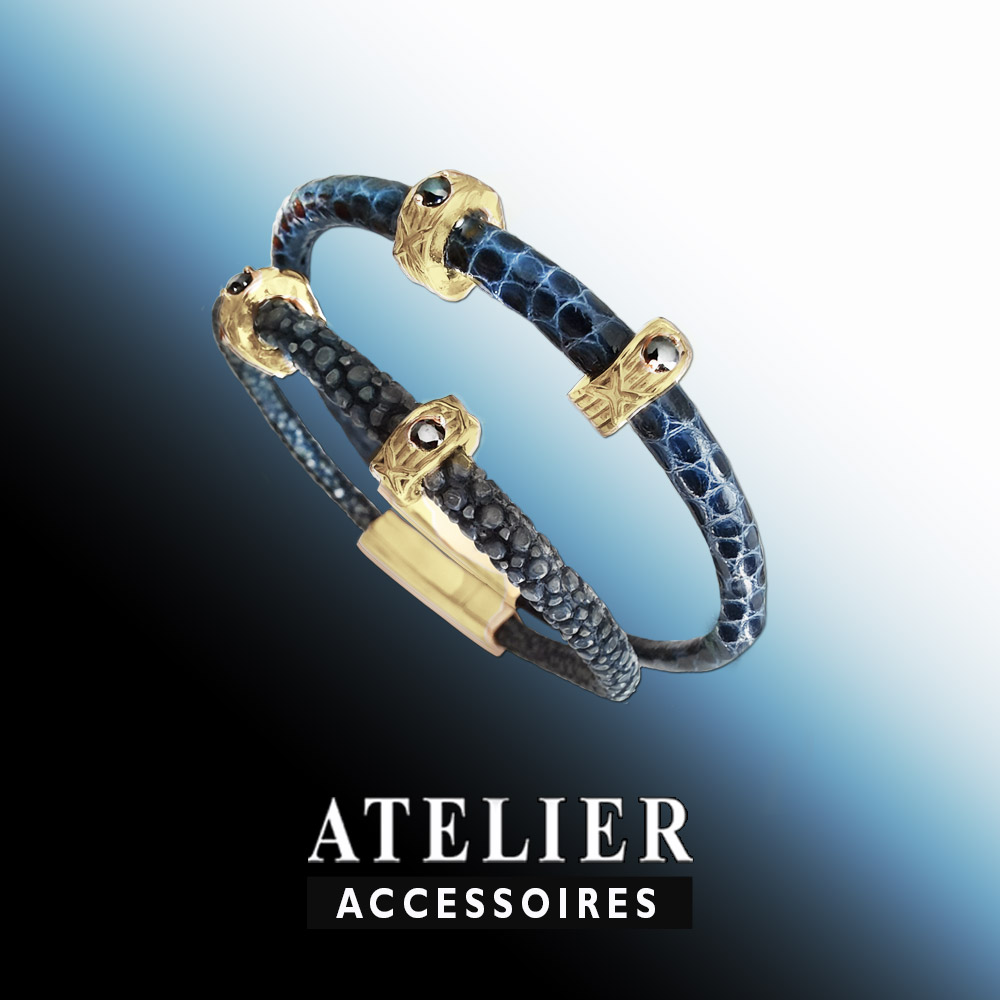 Luxurious Lizard Leather Bracelet  (Midnight Blue 071)