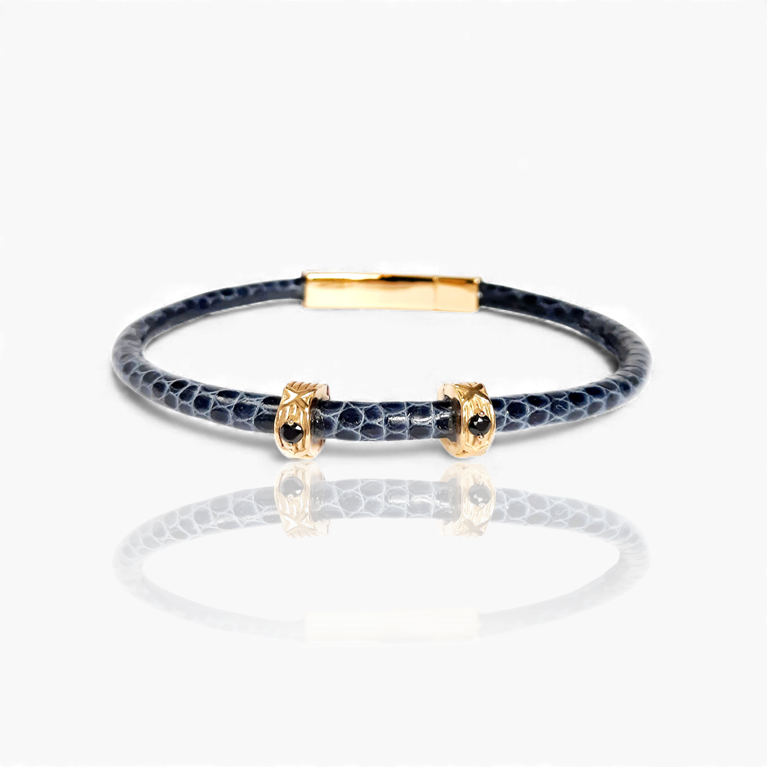 Luxurious Lizard Leather Bracelet  (Midnight Blue 071)