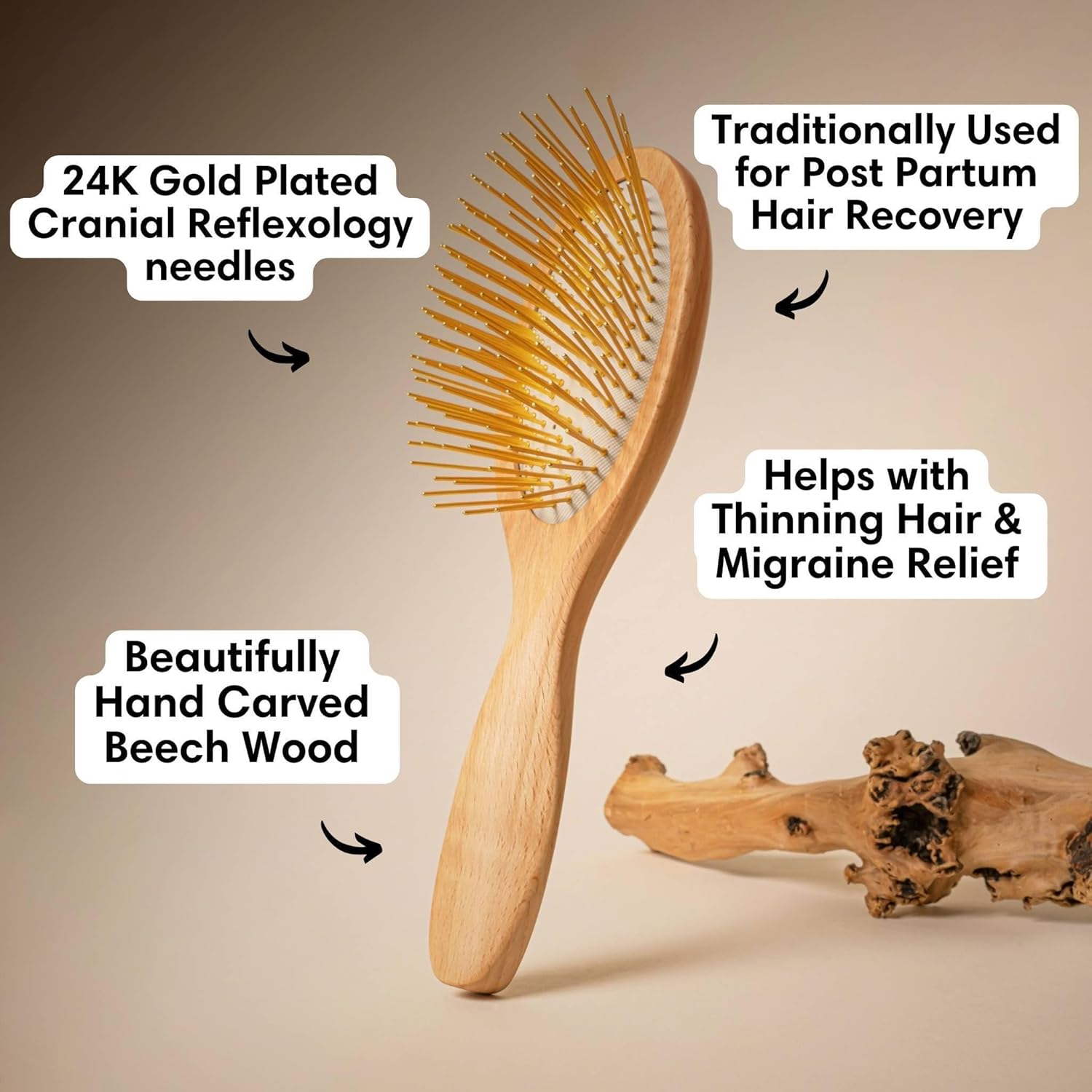 Snow Fox Skincare Gua Sha Hair Brush - Wooden Edition
