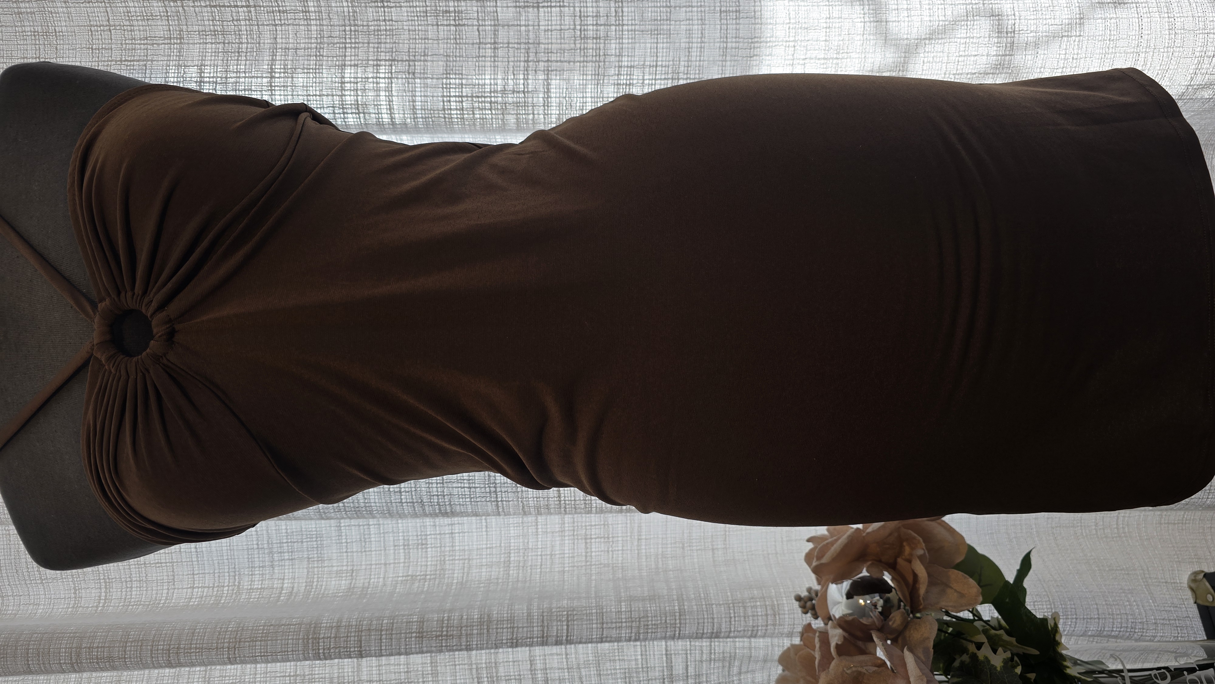 Brown Ruched Ring Halter Dress- ambiance