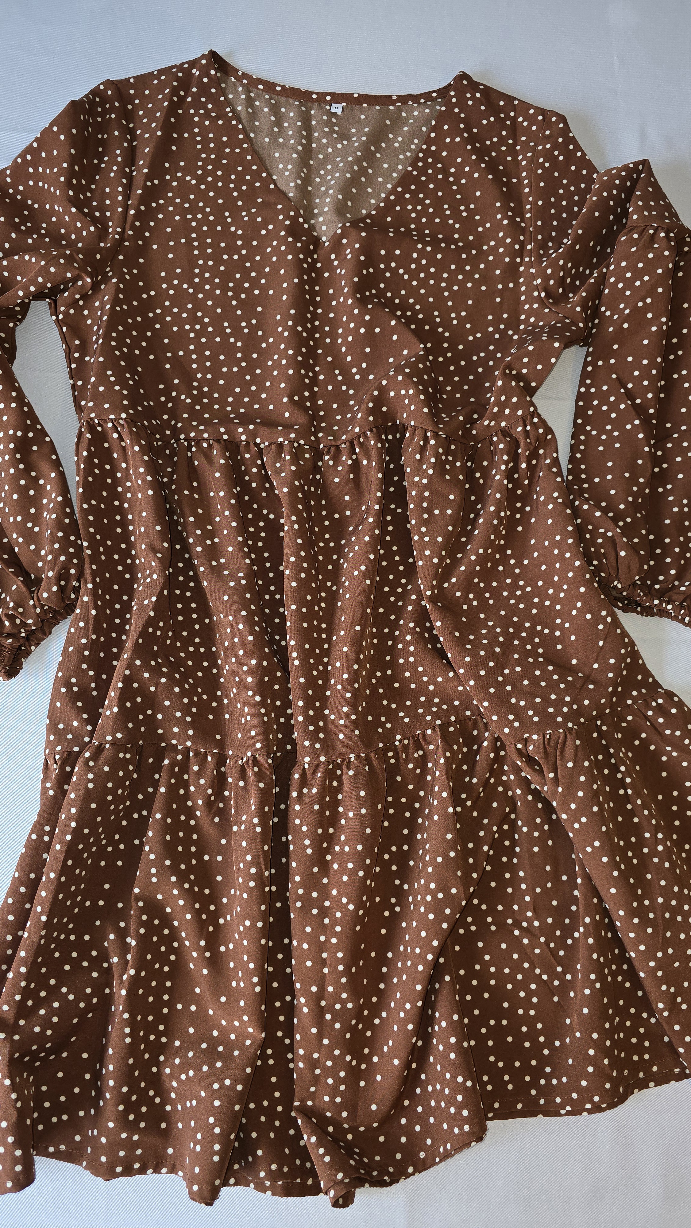 Brown Polka Dot Long Sleeve Dress