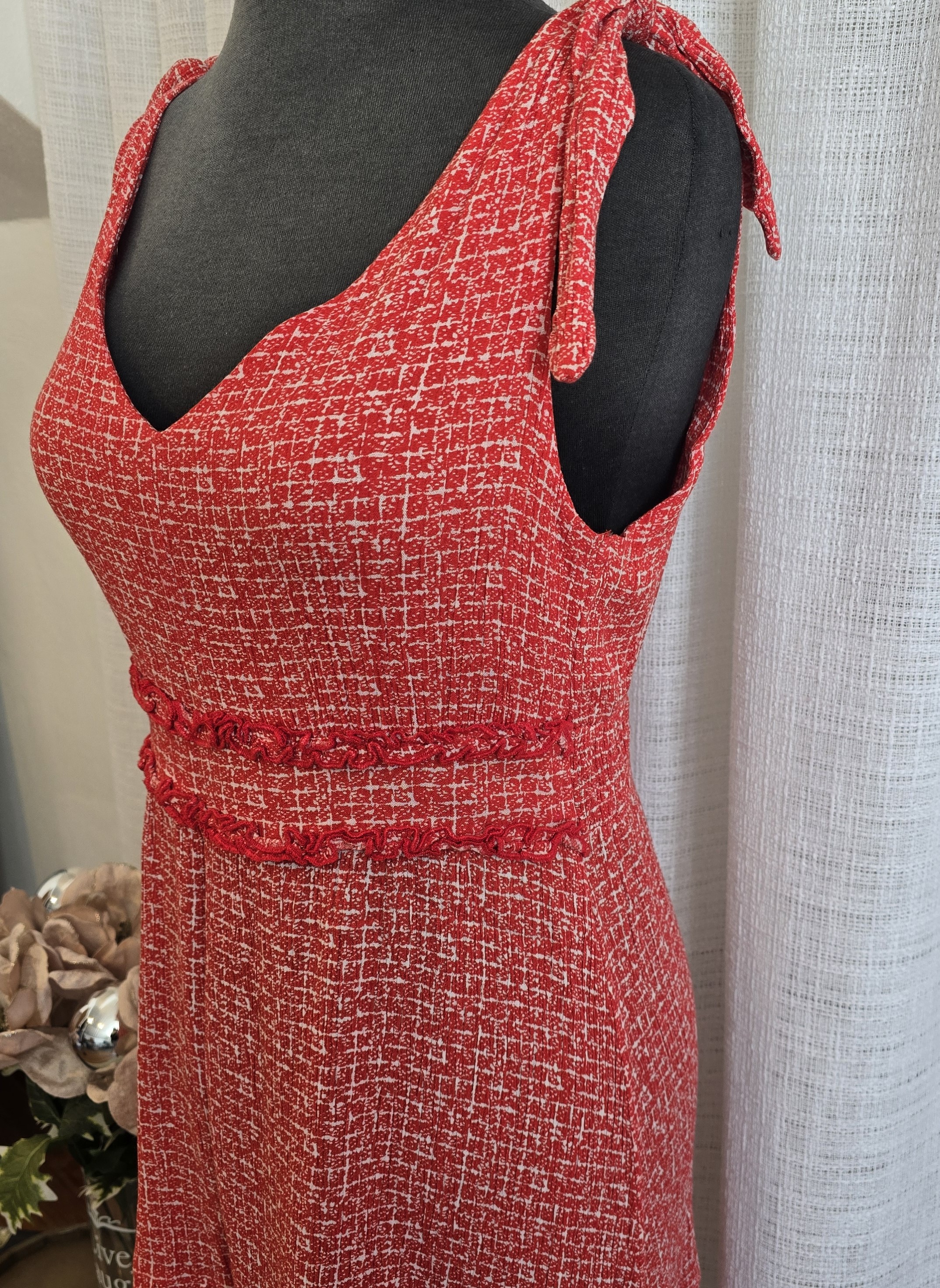 Red Tweed Sleeveless Dress- Shinestar