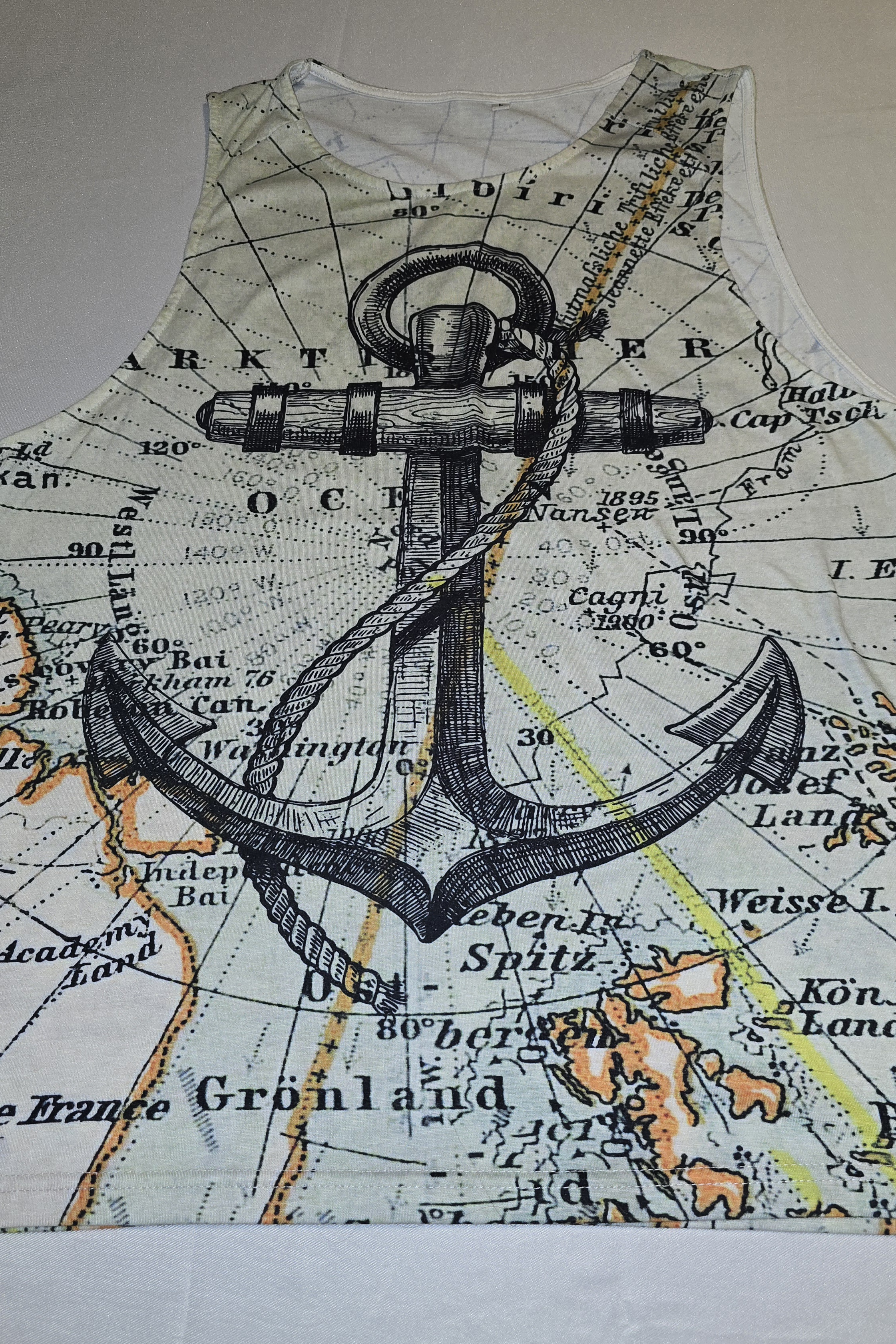 Men's Nautical Map Anchor Tank Top