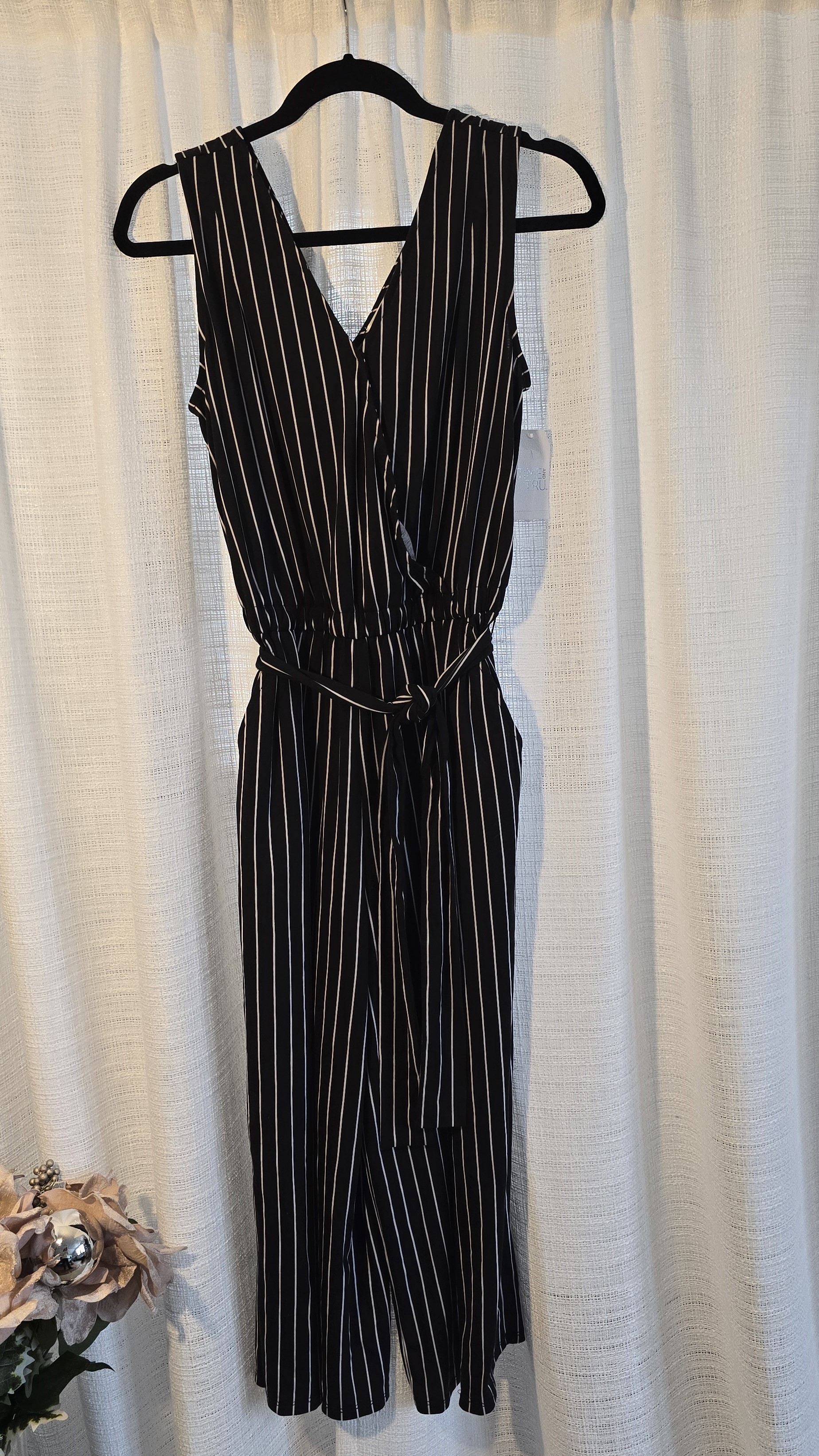 Black Striped V-Neck Jumpsuit