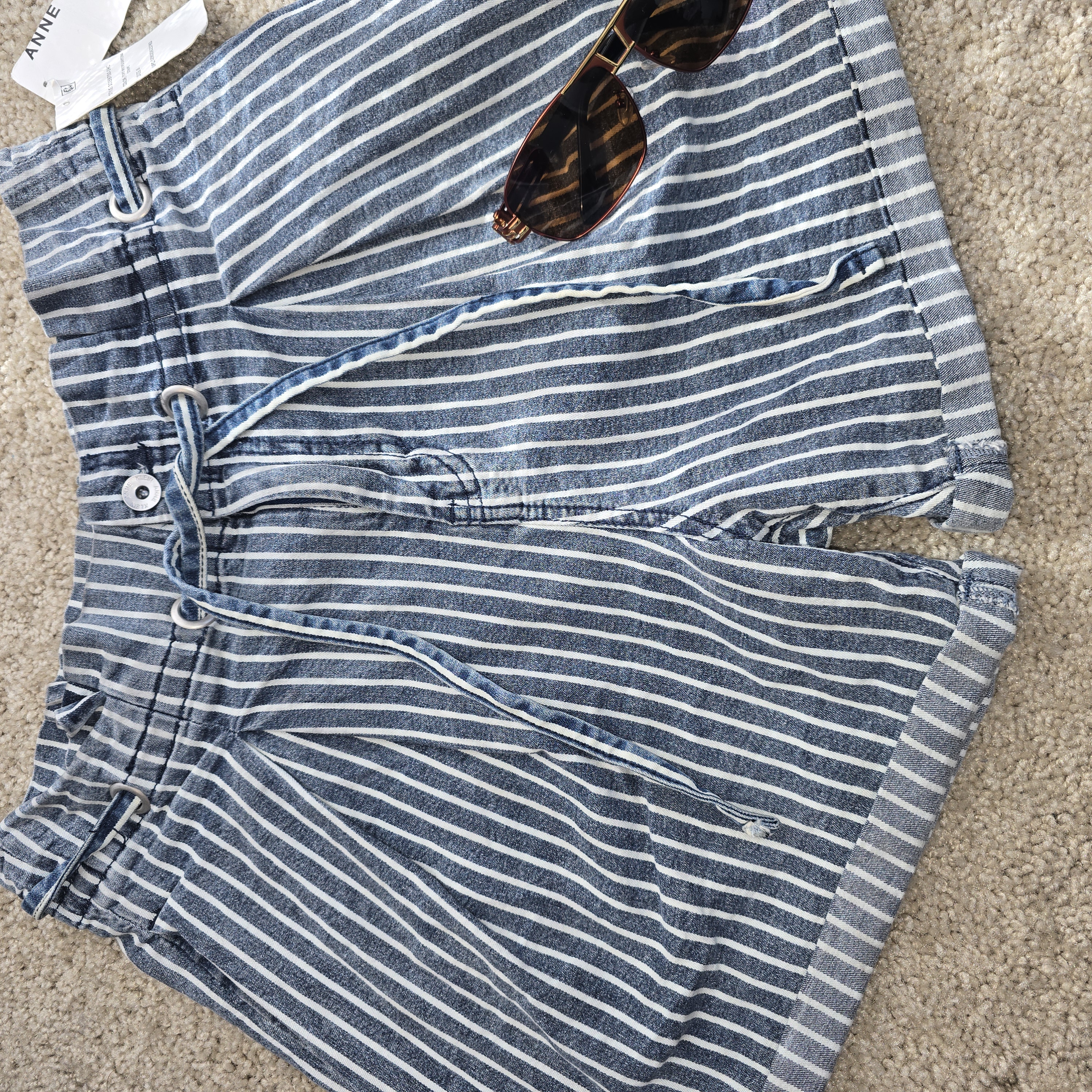 Striped Casual Denim Shorts- Ann Klein