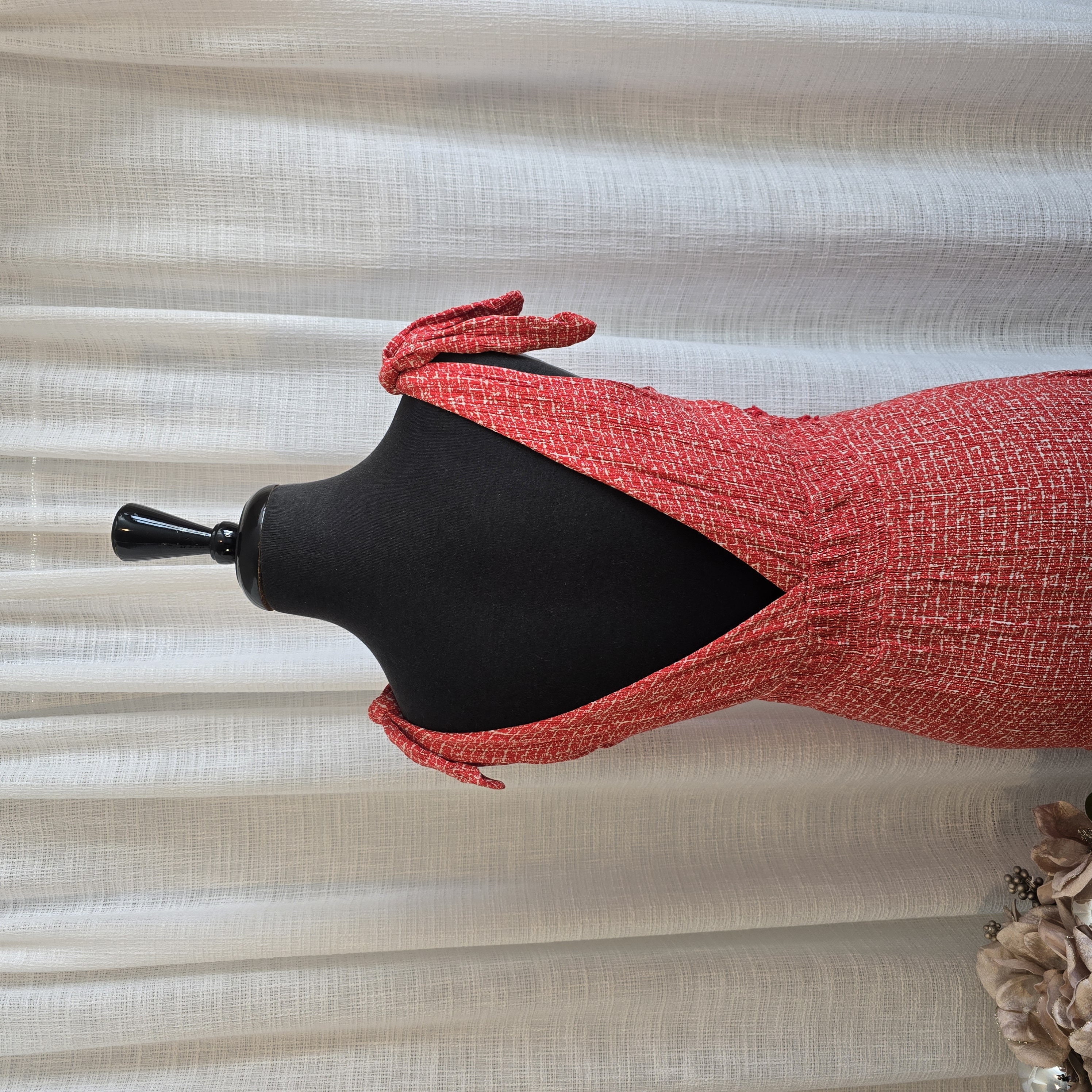 Red Tweed Sleeveless Dress- Shinestar