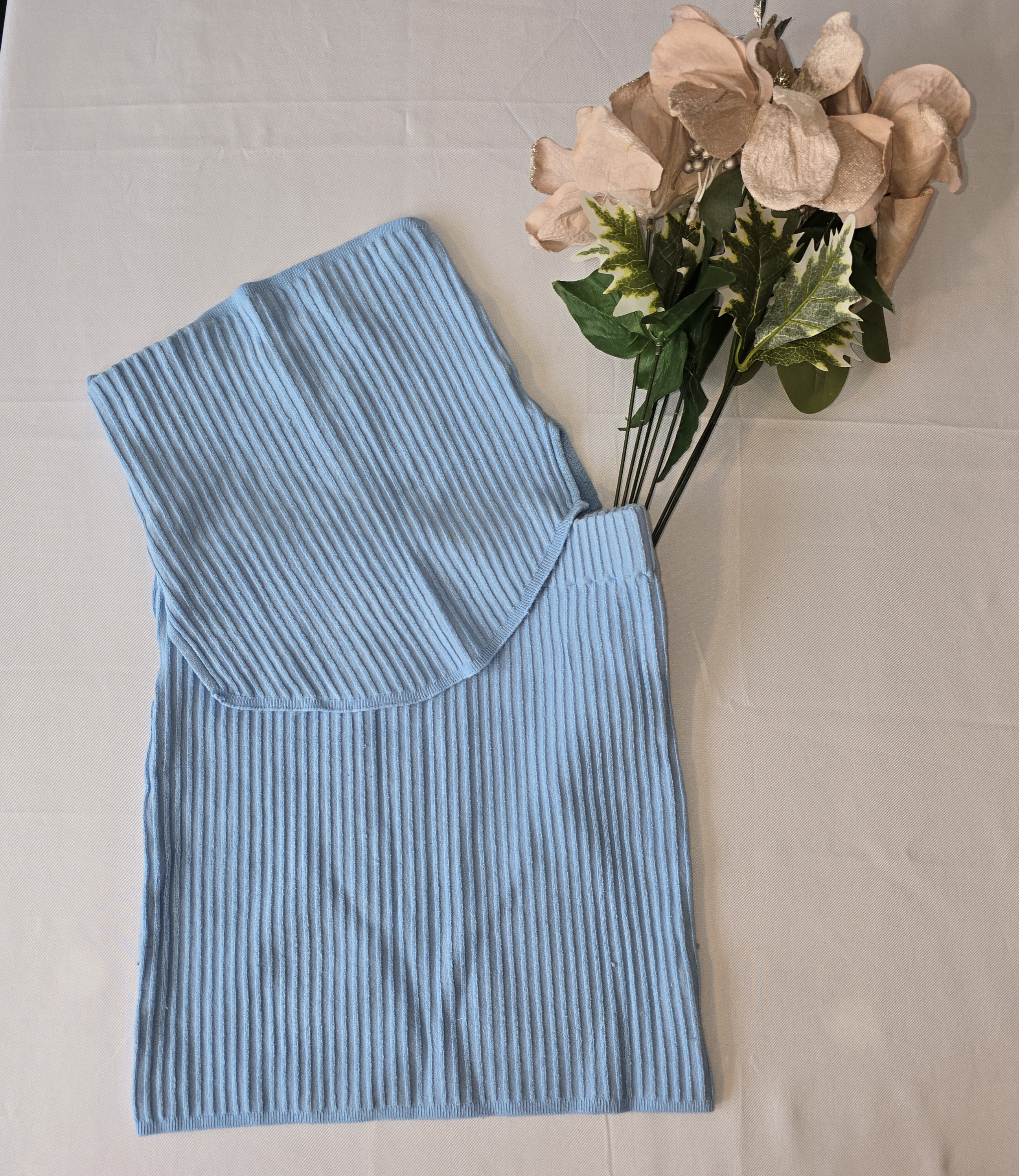 Blue Ribbed Knit Skirt Set