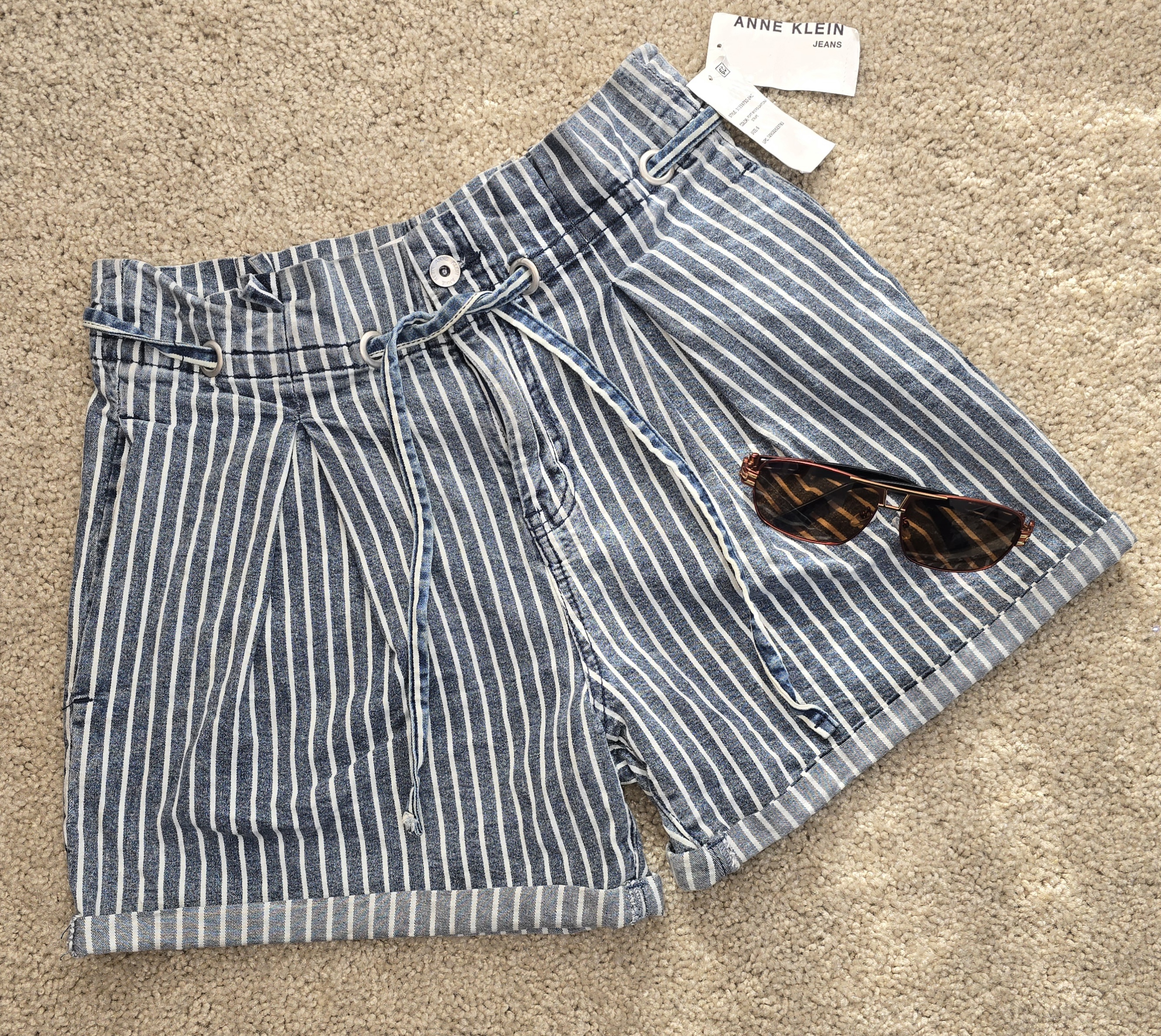 Striped Casual Denim Shorts- Ann Klein