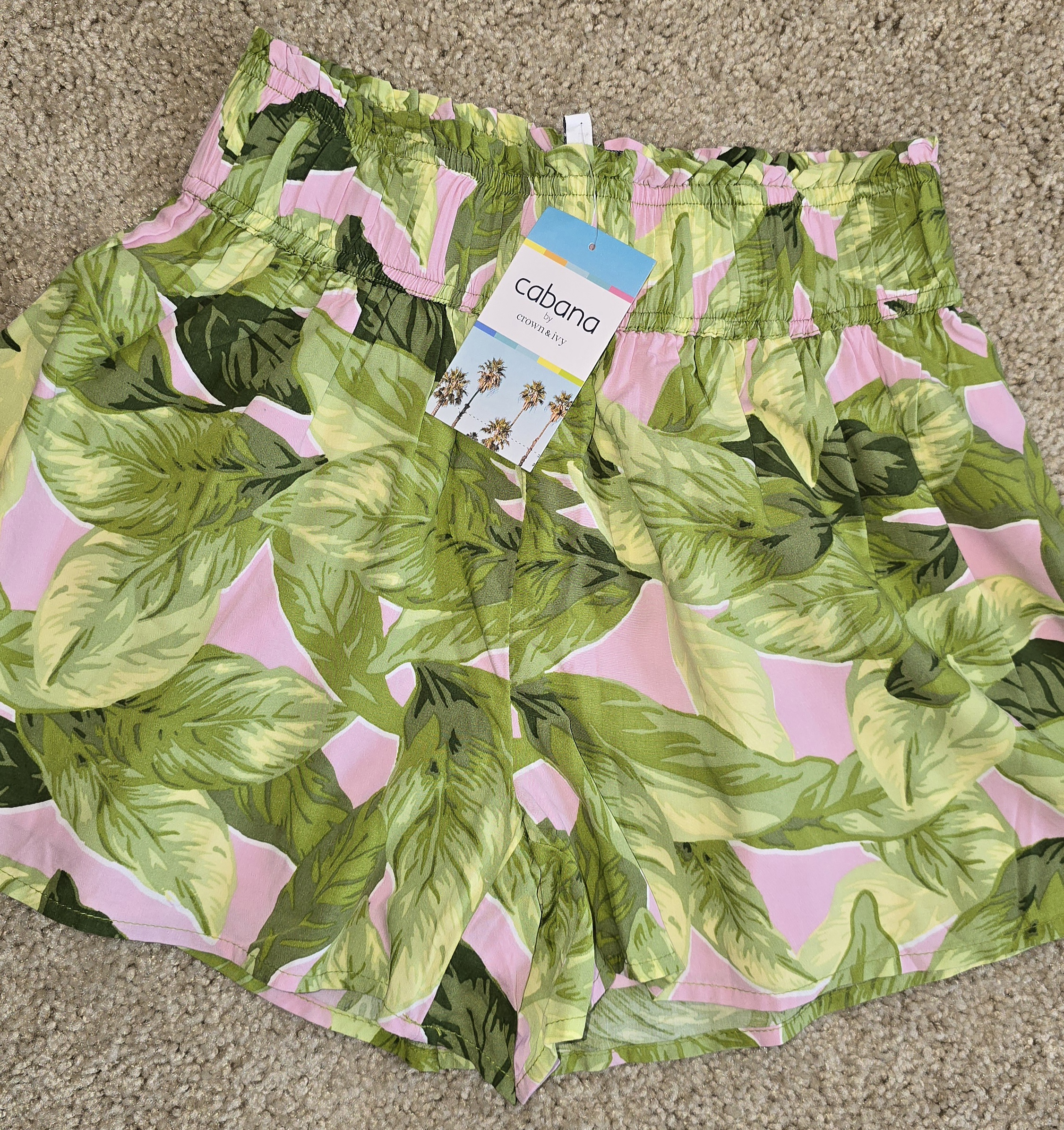 Tropical Leaf Print Shorts- Cabana