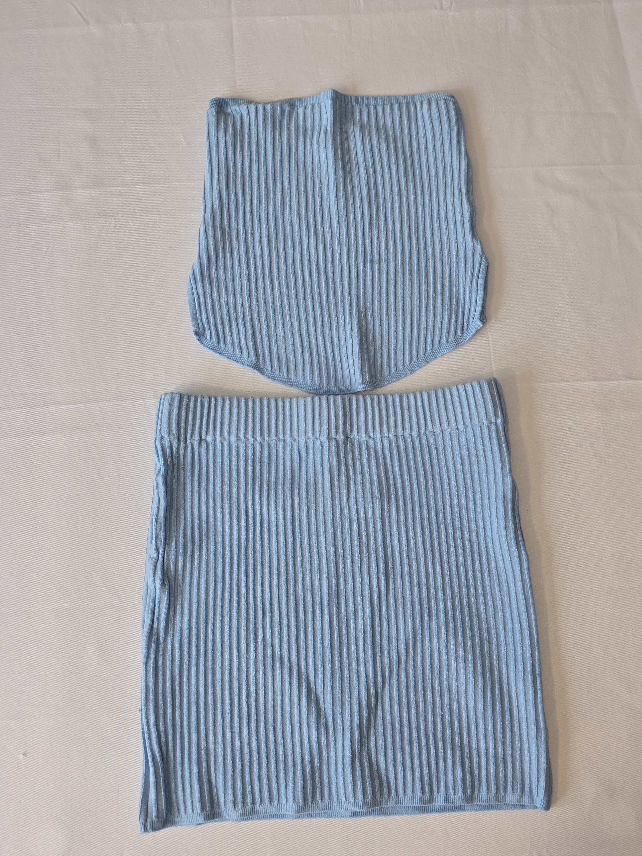 Blue Ribbed Knit Skirt Set
