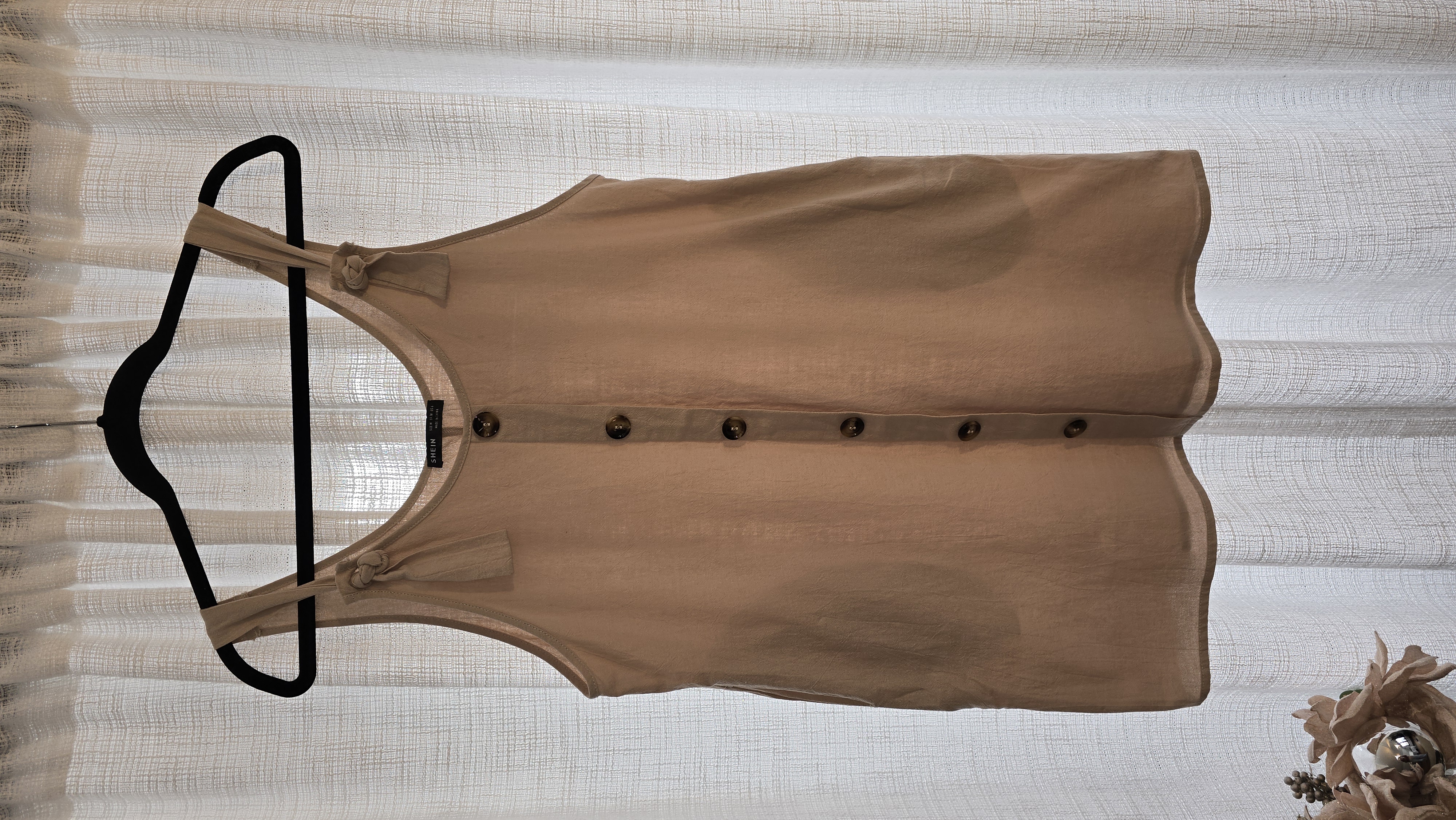 Beige Linen Tank Dress- SHEIN