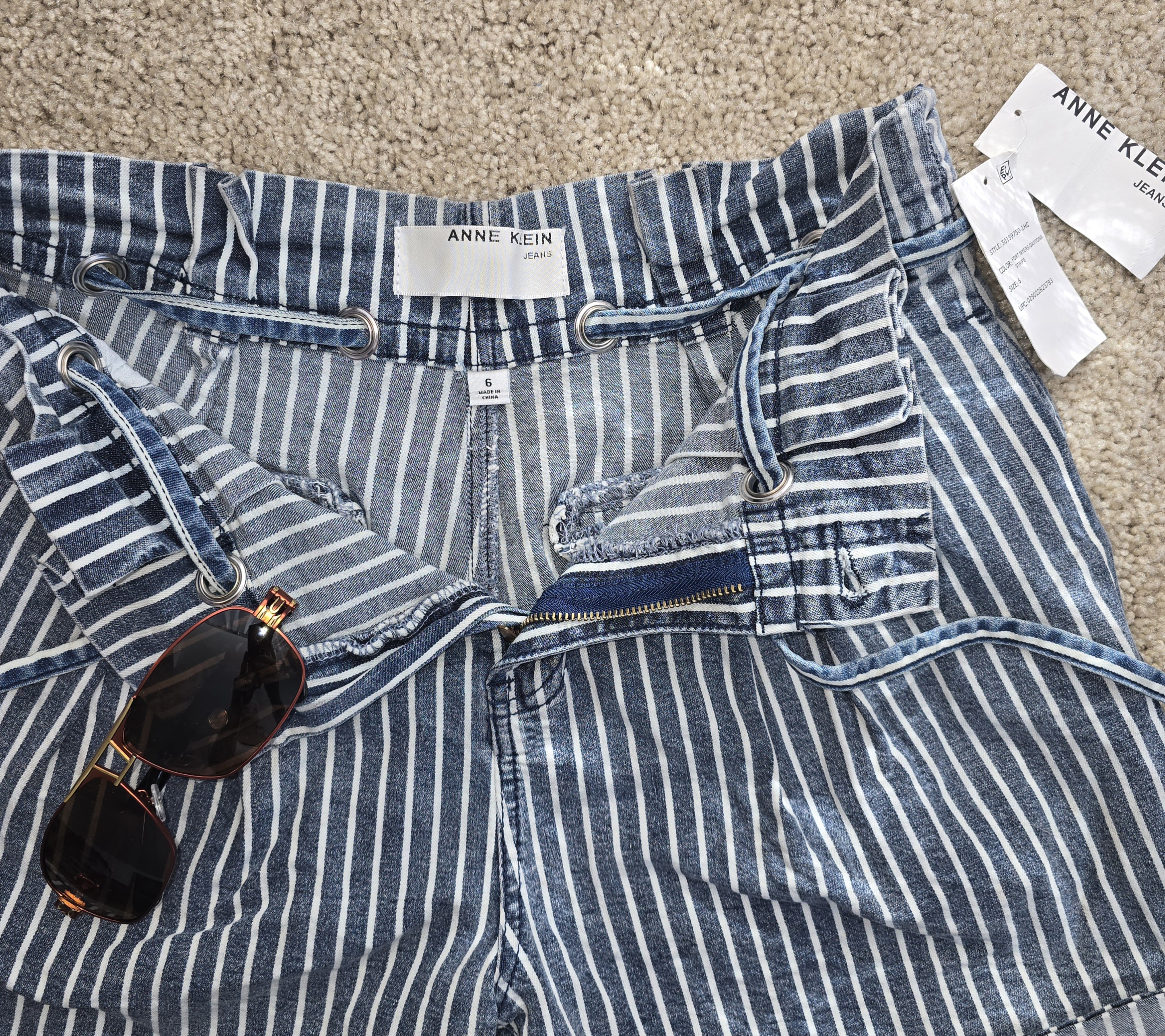 Striped Casual Denim Shorts- Ann Klein