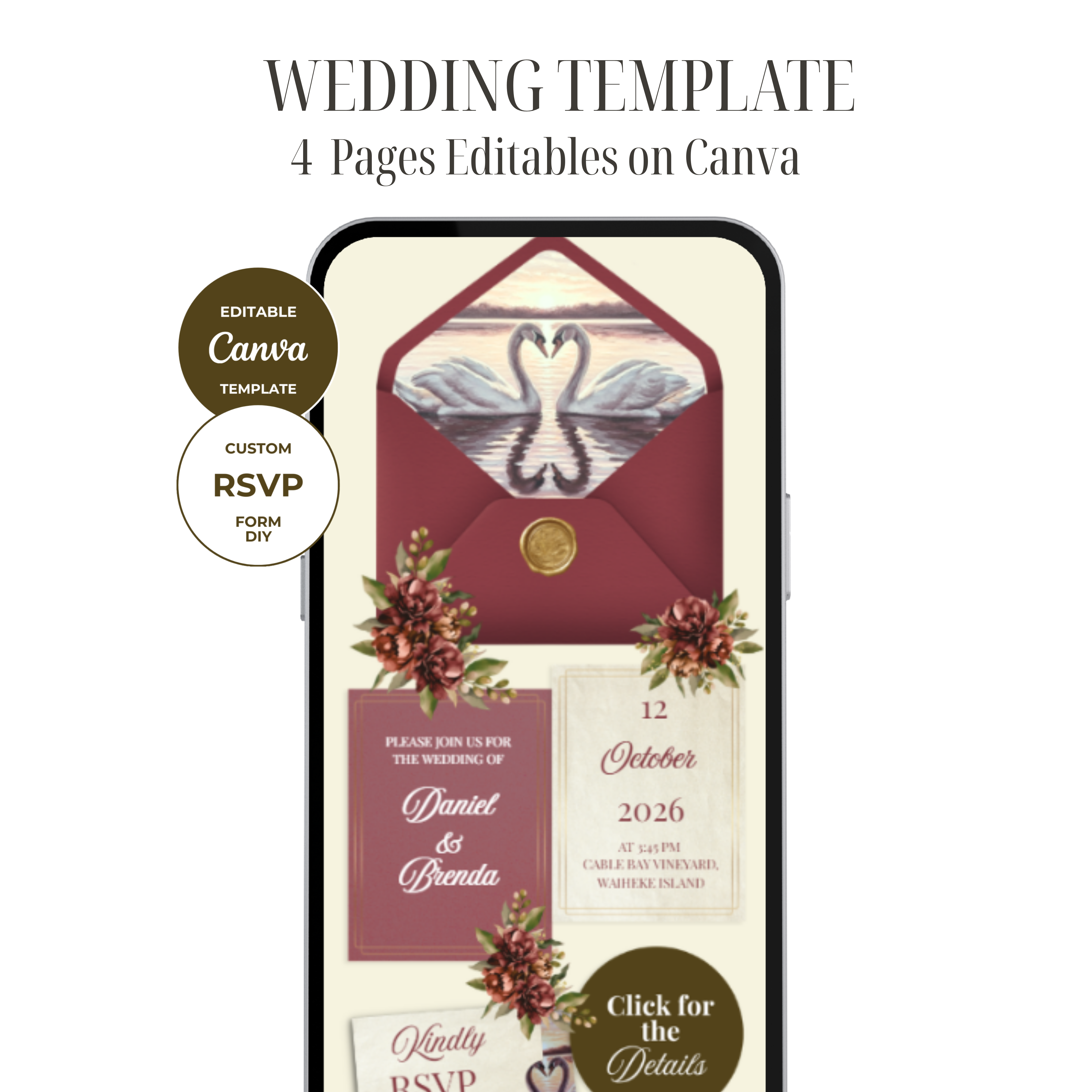 The Vintage Burgundy Suite | Romantic Wedding Website Template