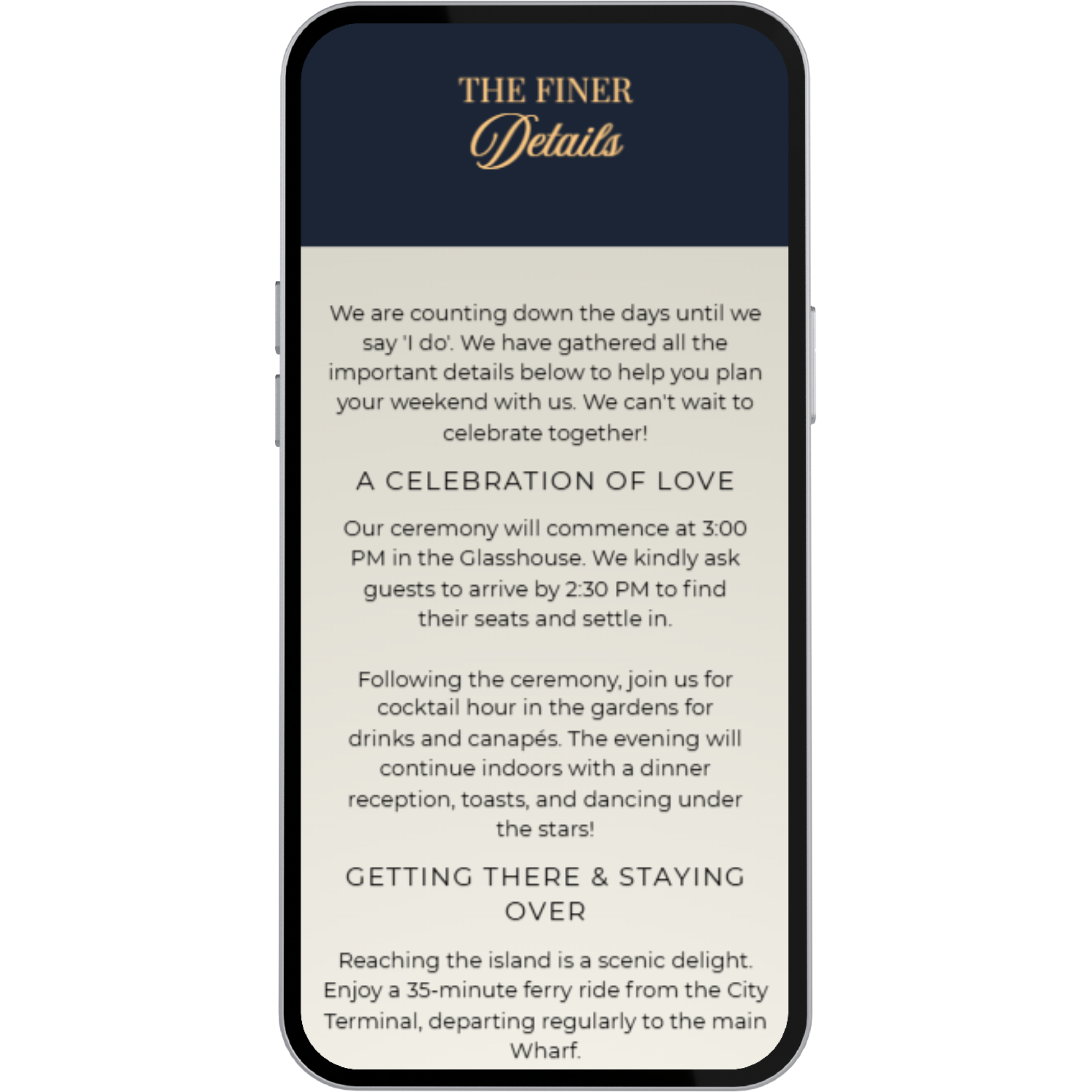 The Navy Heritage Suite | Luxury Mobile Wedding Website Template